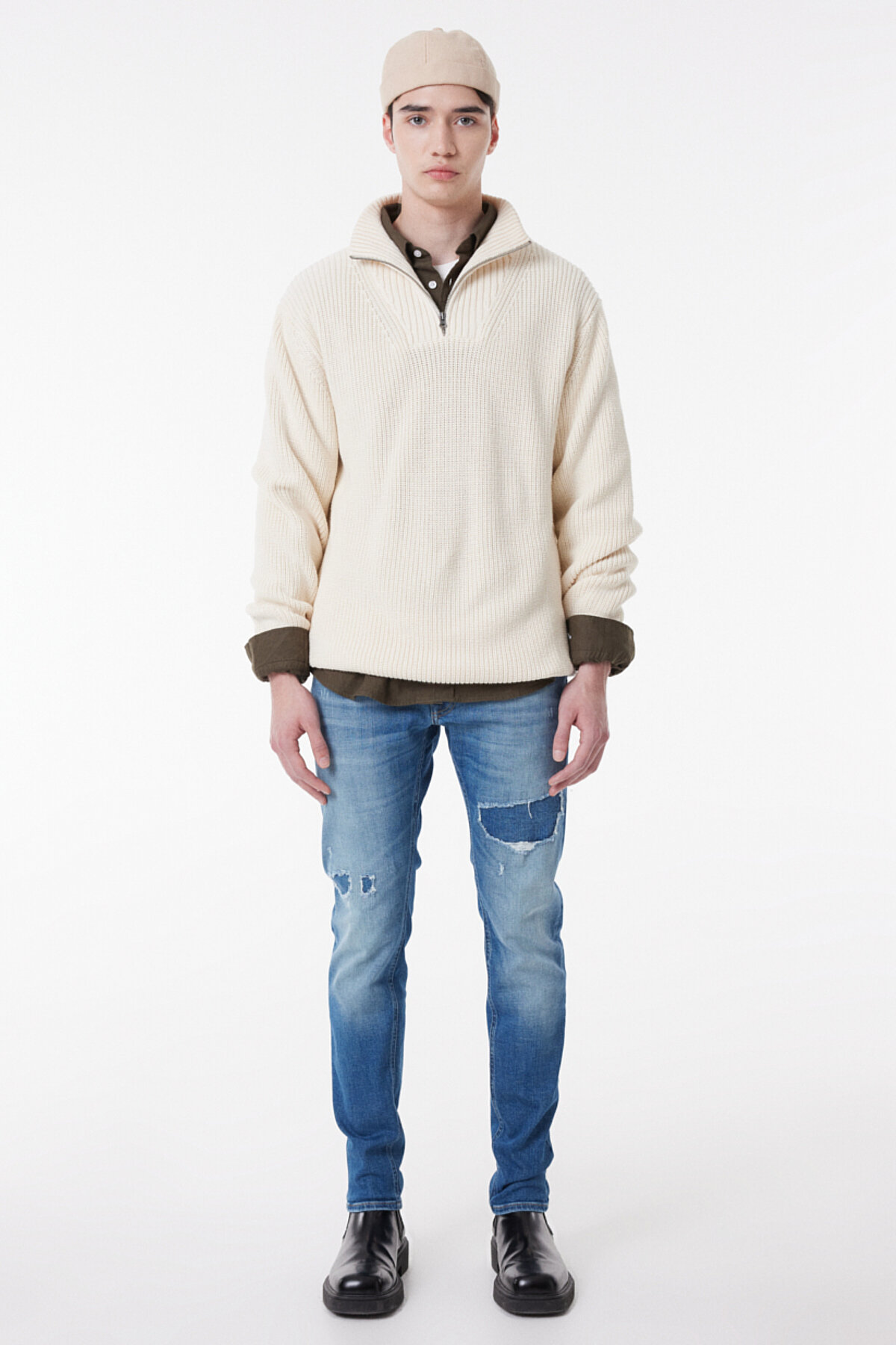 ハ*ル様 151 Slim Fit Dar Kesim Normal Bel Taşlamalı Mavi Esnek Luke Jean Denim