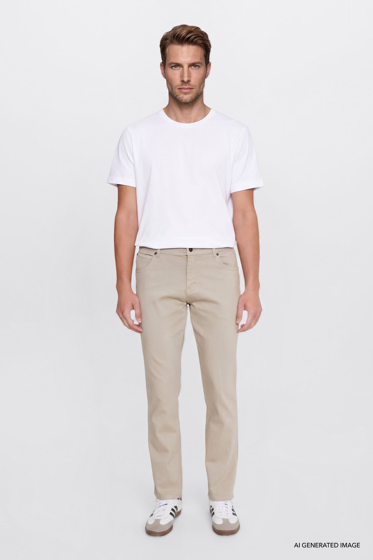 Texas Authentic Slim Fit Dar Kesim Normal Bel Bej Esnek Pantolon