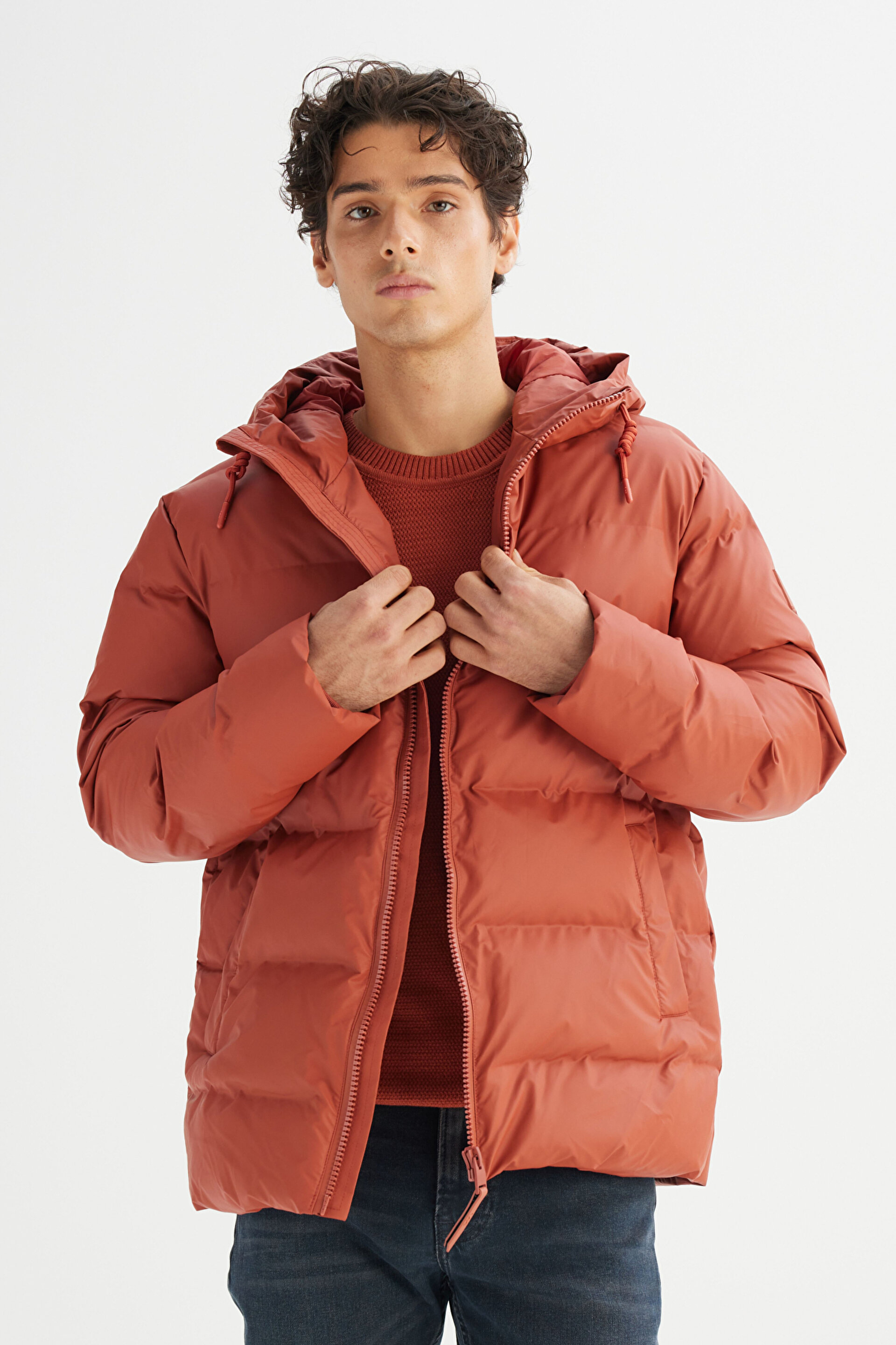 冷凍SM20 M40 ML20 Regular Fit Normal Kesim Kapüşonlu Cepli Şişme Puffer Mont