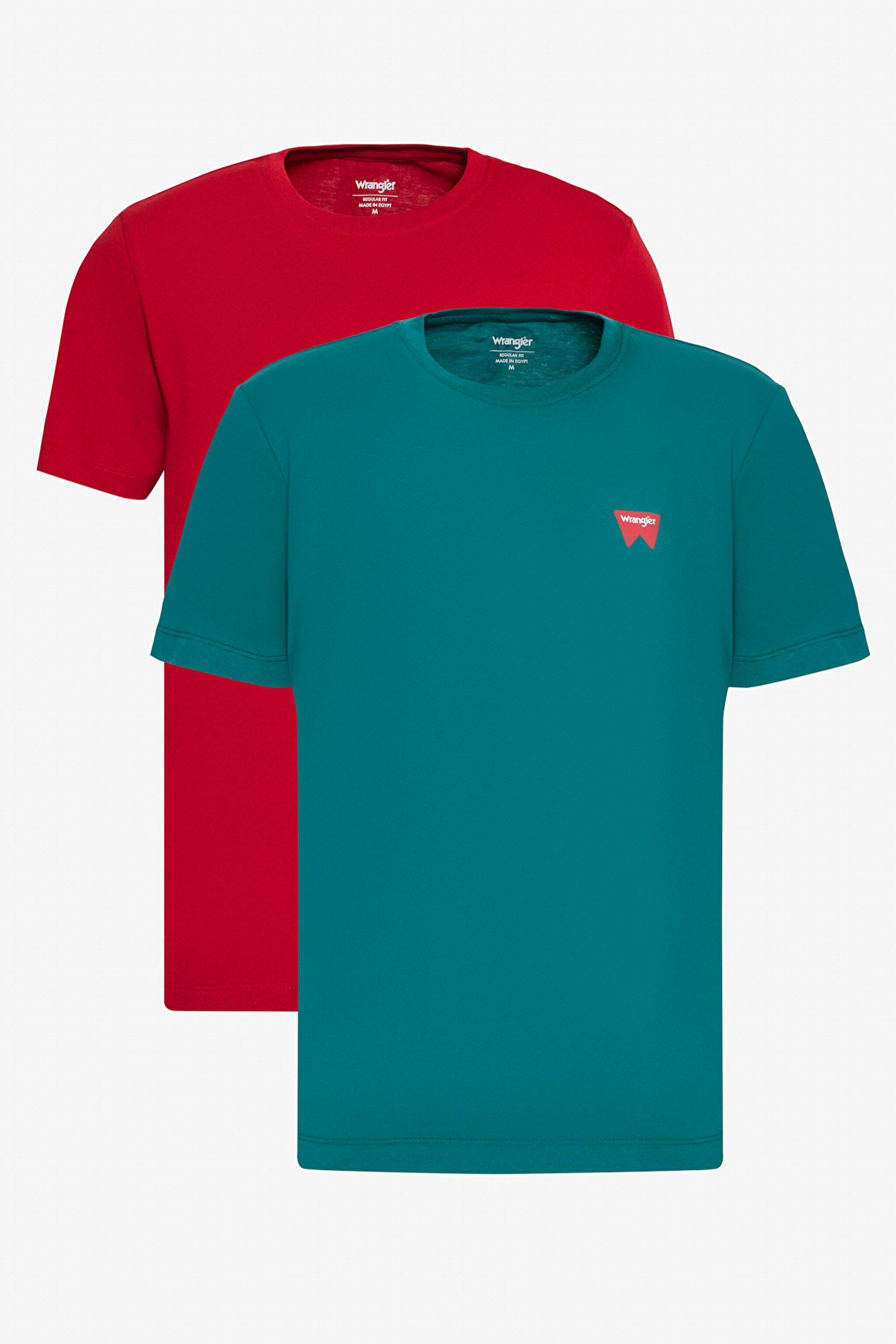 %100 Pamuk Regular Fit Normal Kesim Turkuaz Kırmızı 2'li Paket Tişört - Scarlet Red-Bayberry Green-BN2W70MD3RG