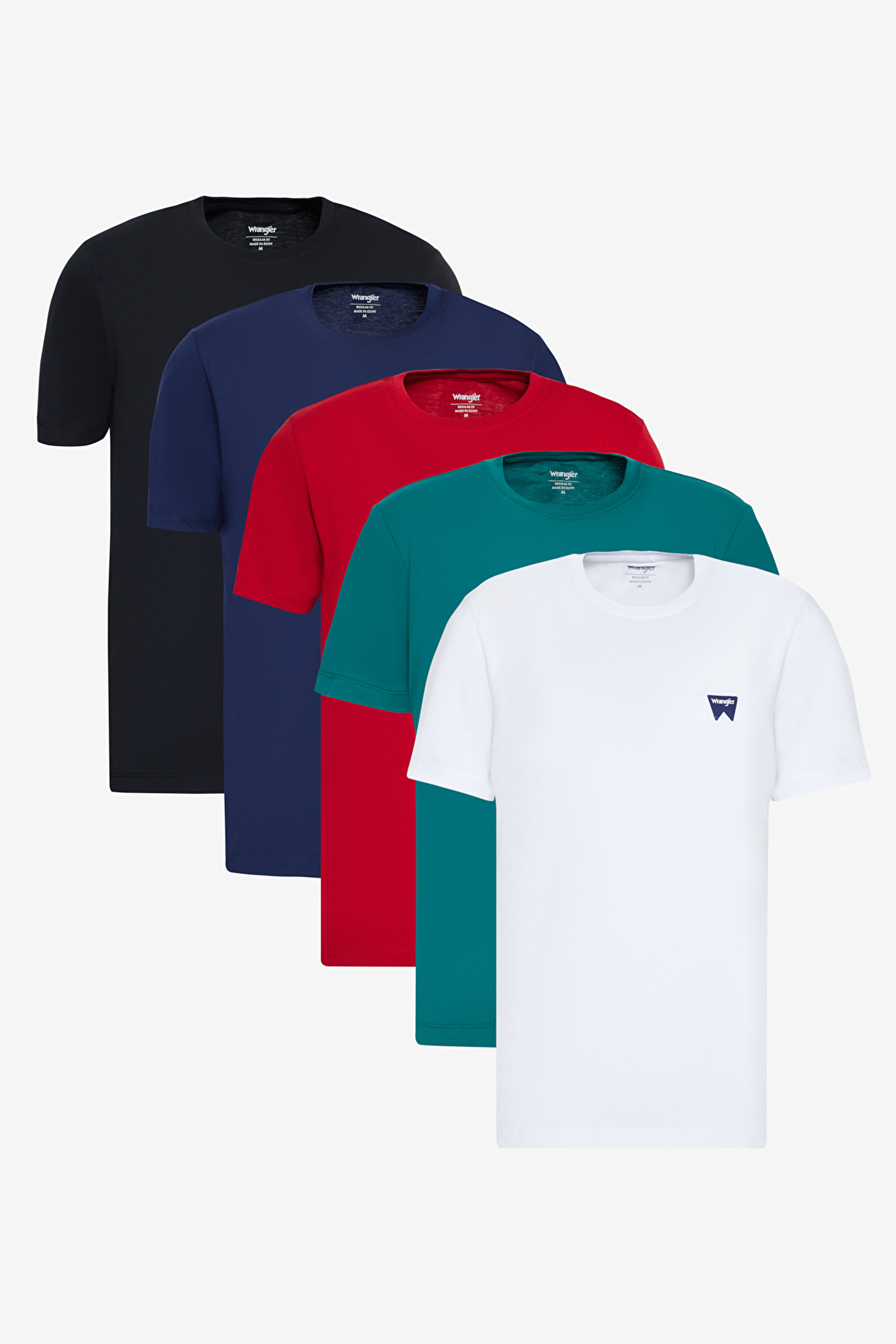 %100 Pamuk Regular Fit Normal Kesim Turkuaz Siyah Lacivert Kırmızı Beyaz 5'li Paket Tişört - BayGreen-Black-Navy-Scarlet Red-BN5W70MD3GBNRW