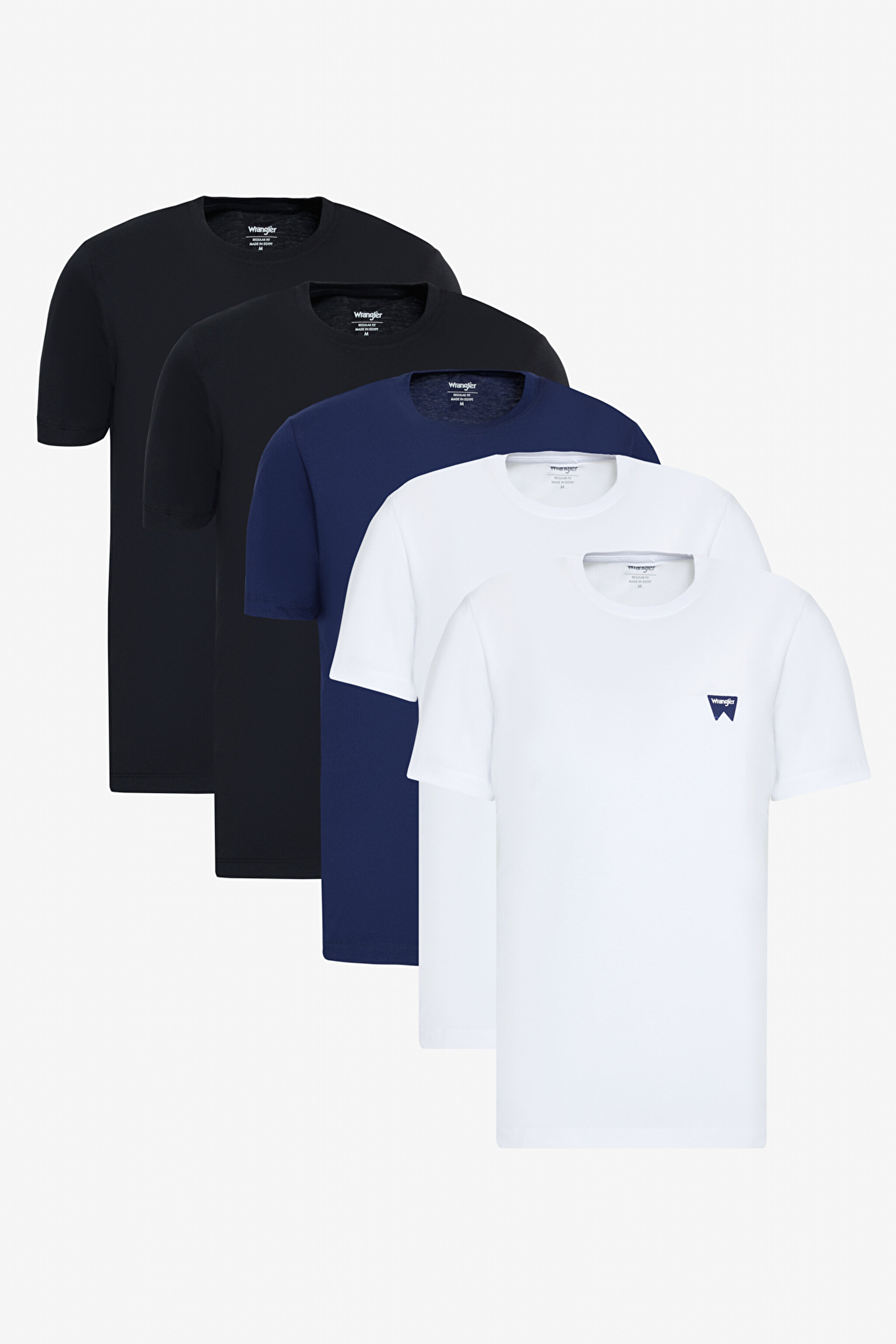 %100 Pamuk Regular Fit Normal Kesim Siyah Beyaz 5'li Paket Tişört - White-White-White-Black-Black-BN5W70MD3WWWBB