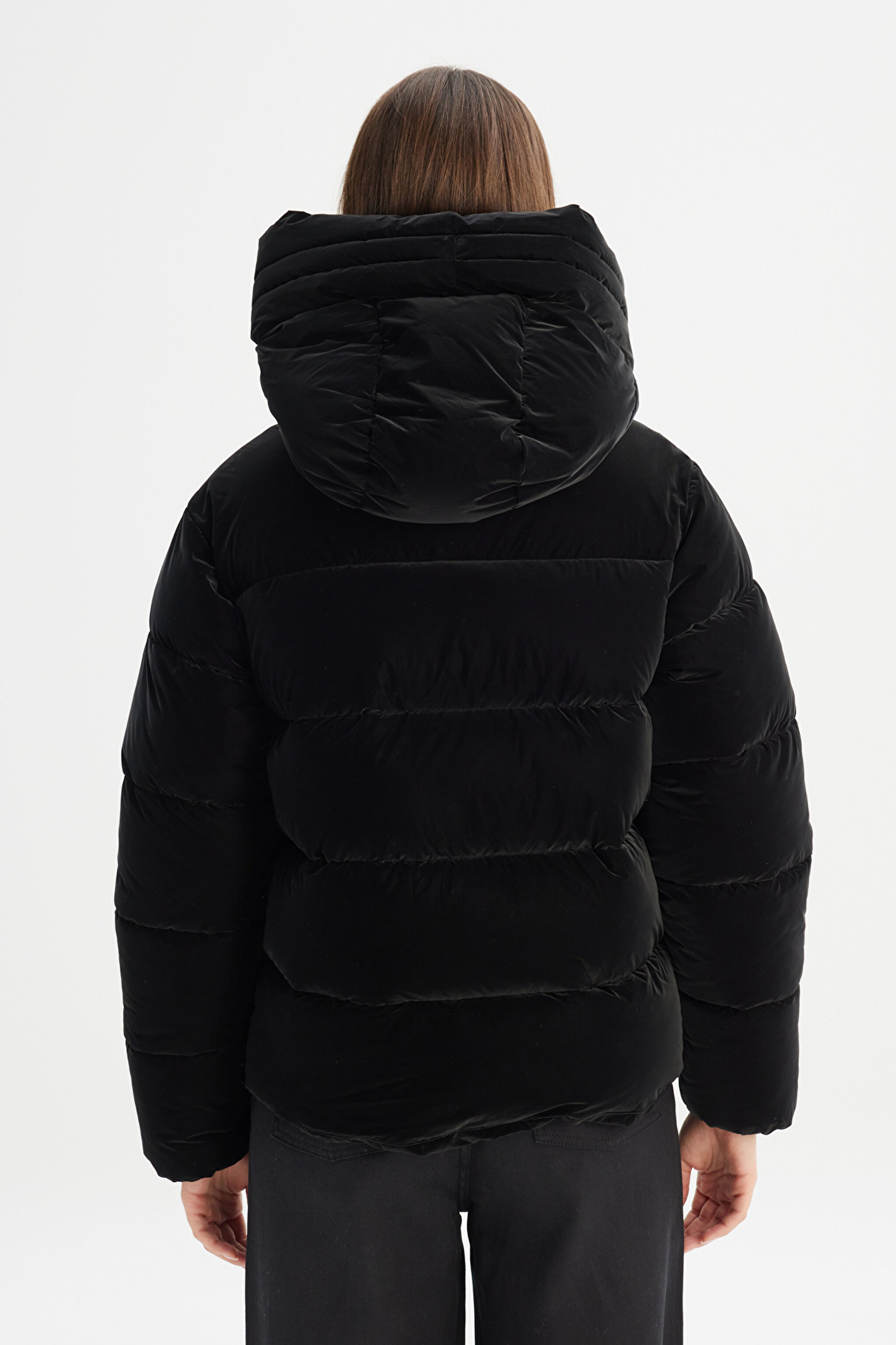 Regular Fit Normal Kesim Dik Yaka Kapüşonlu Siyah Şişme Mont - Black-CHW232170001 (görsel 5)