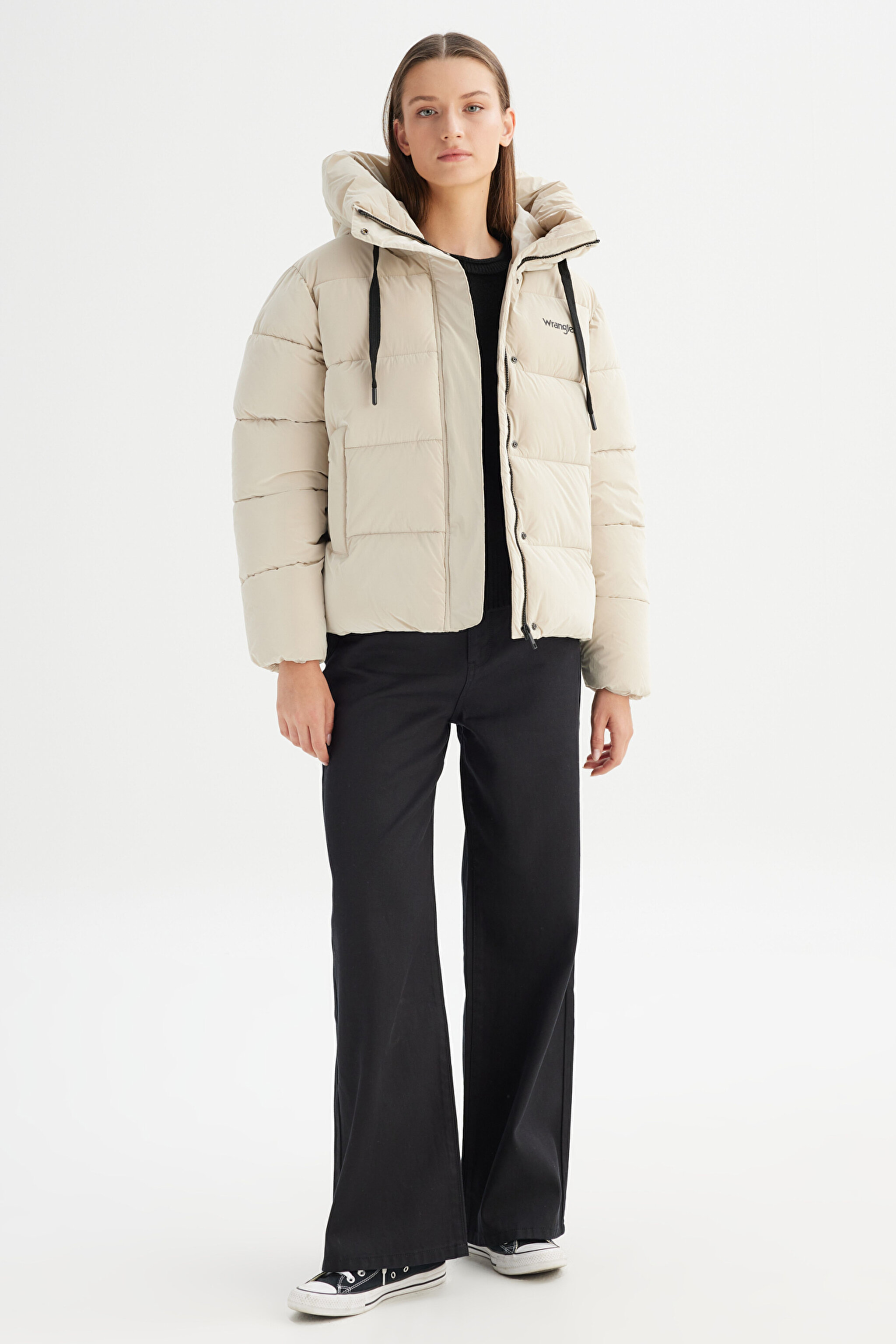 Regular Fit Normal Kesim Kapüşonlu Bej Mont - Beige-CHW232170614 (görsel 2)