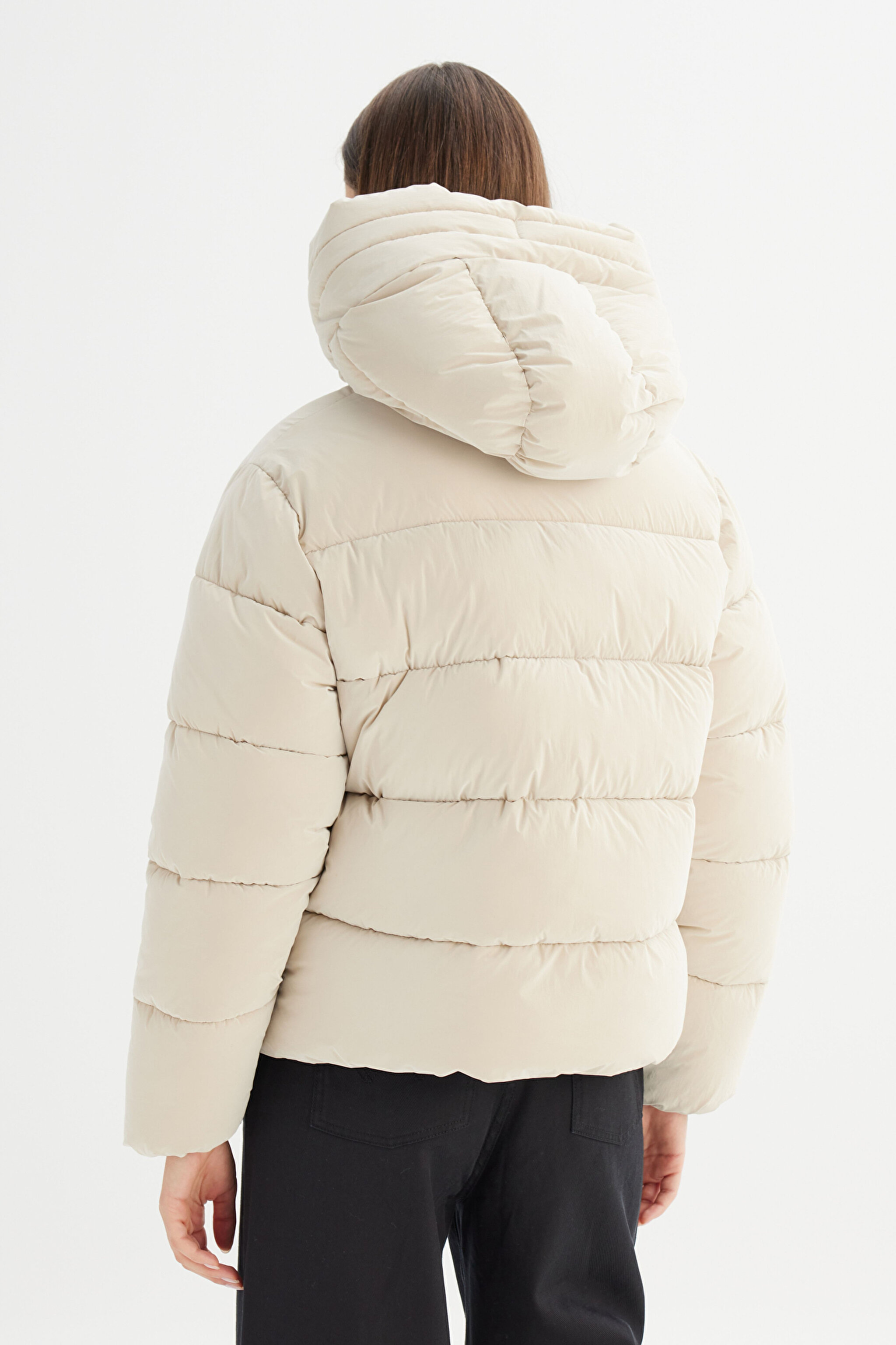 Regular Fit Normal Kesim Kapüşonlu Bej Mont - Beige-CHW232170614 (görsel 6)