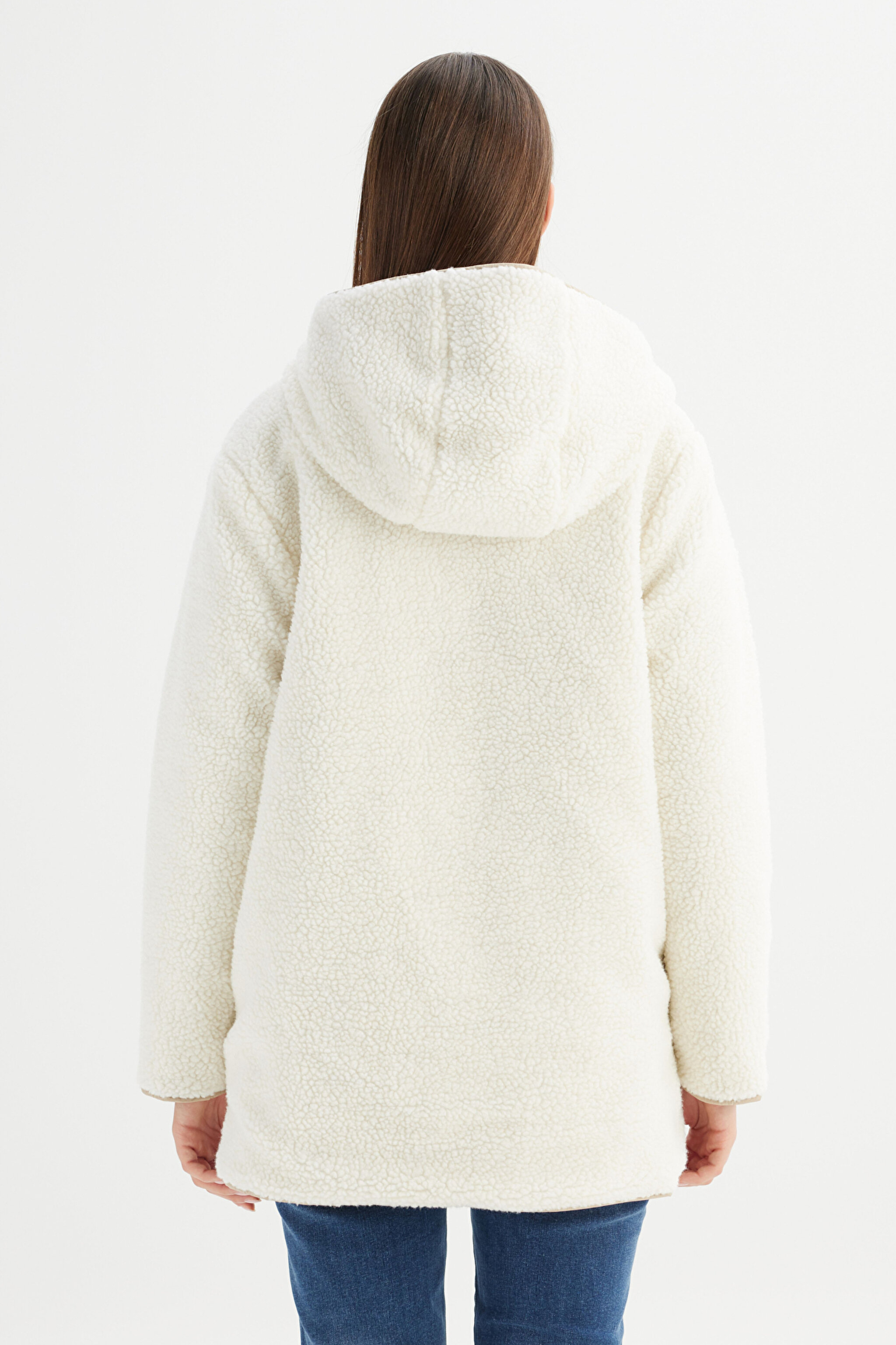 Regular Fit Normal Kesim Kapüşonlu Bej Kapitoneli Mont - Beige-CHW232275614 (görsel 5)