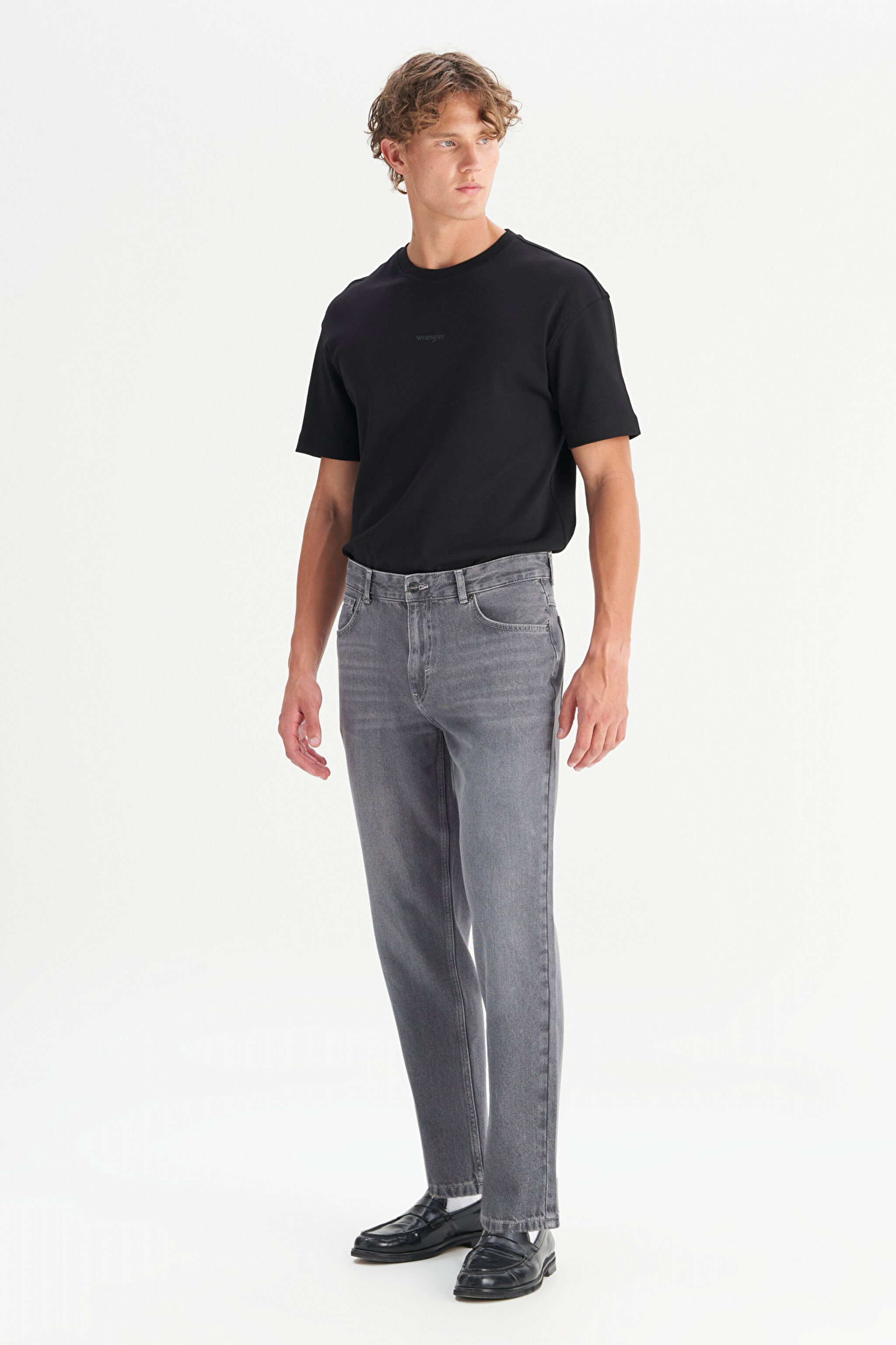 %100 Pamuk Frank Relaxed Fit Geniş Kesim Gri Jean Denim Pantolon