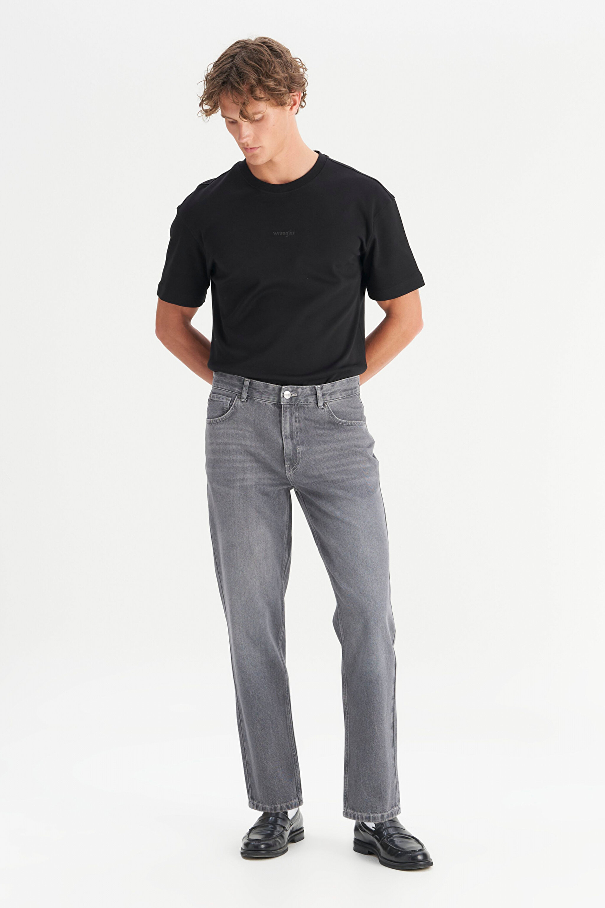%100 Pamuk Frank Relaxed Fit Geniş Kesim Gri Jean Denim Pantolon - Grey-FRNK0000725 (görsel 3)