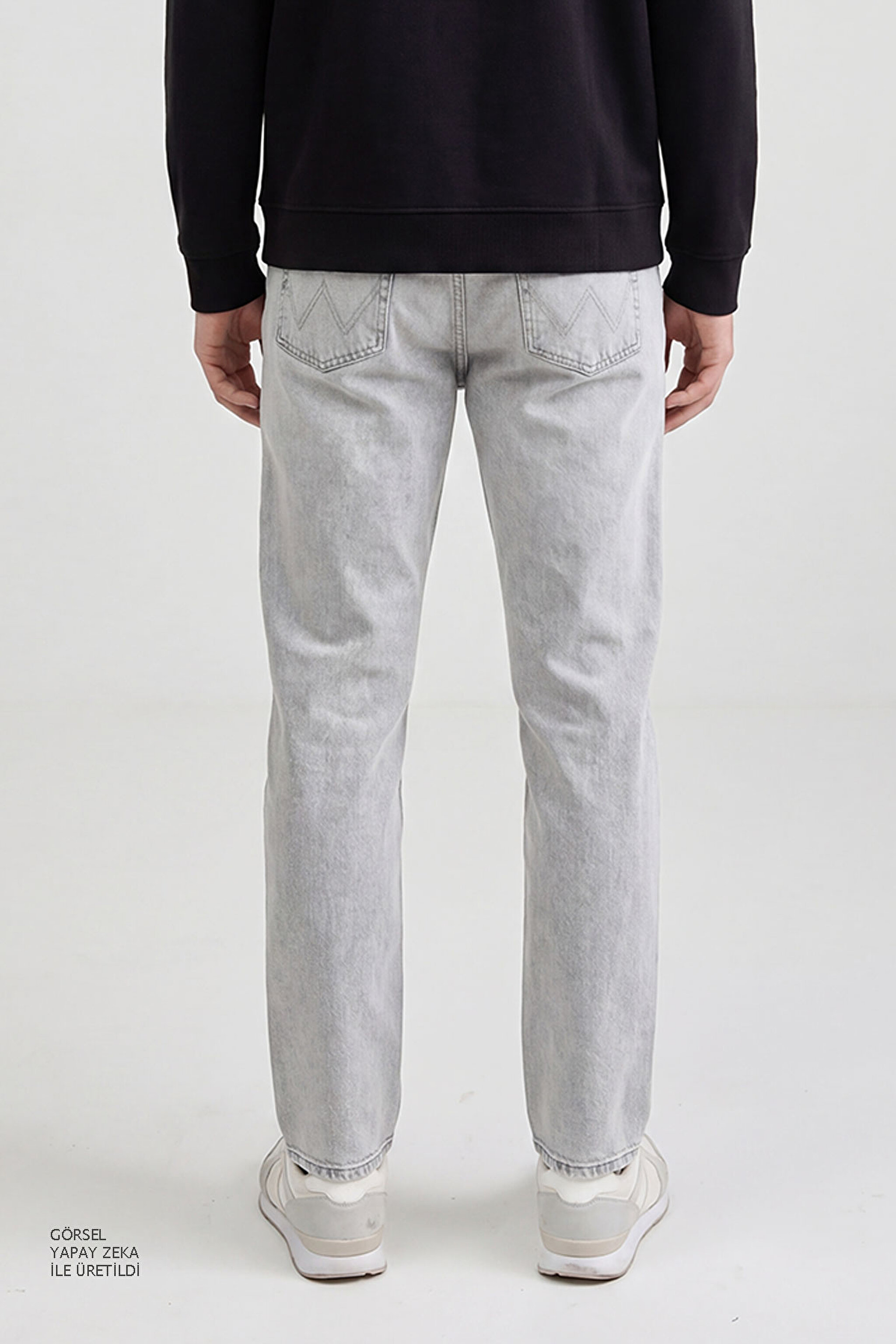 %100 Pamuk Frank Relaxed Fit Geniş Kesim Açık Gri Jean Denim Pantolon - Light Gray-FRNK00011032 (görsel 5)