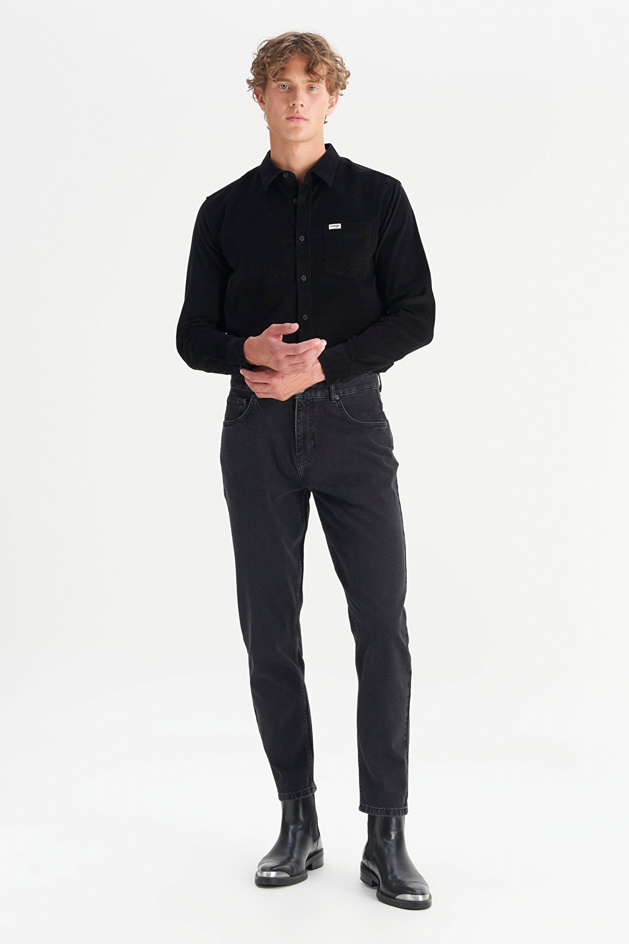 %100 Pamuk Frank Relaxed Fit Geniş Kesim Siyah Jean Denim Pantolon - Black-FRNK00012001 (görsel 2)
