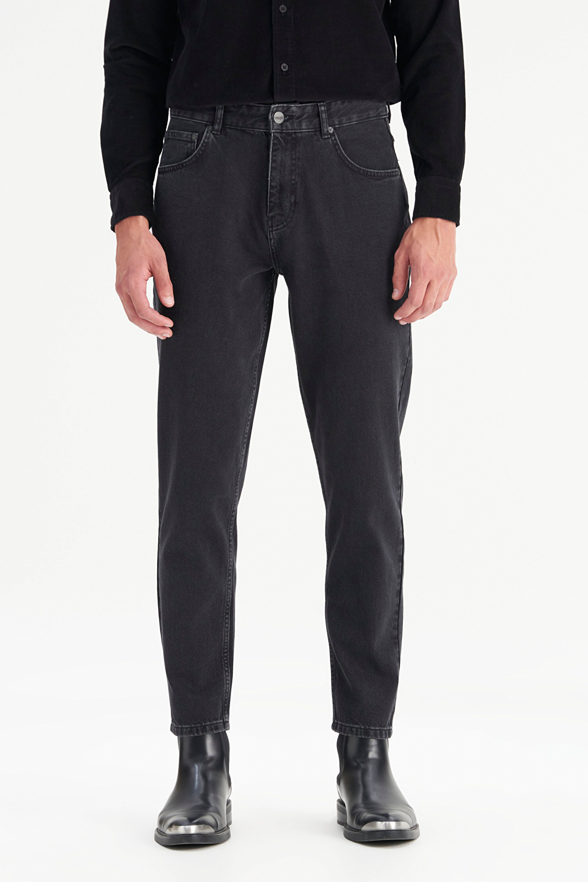 %100 Pamuk Frank Relaxed Fit Geniş Kesim Siyah Jean Denim Pantolon - Black-FRNK00012001 (görsel 3)