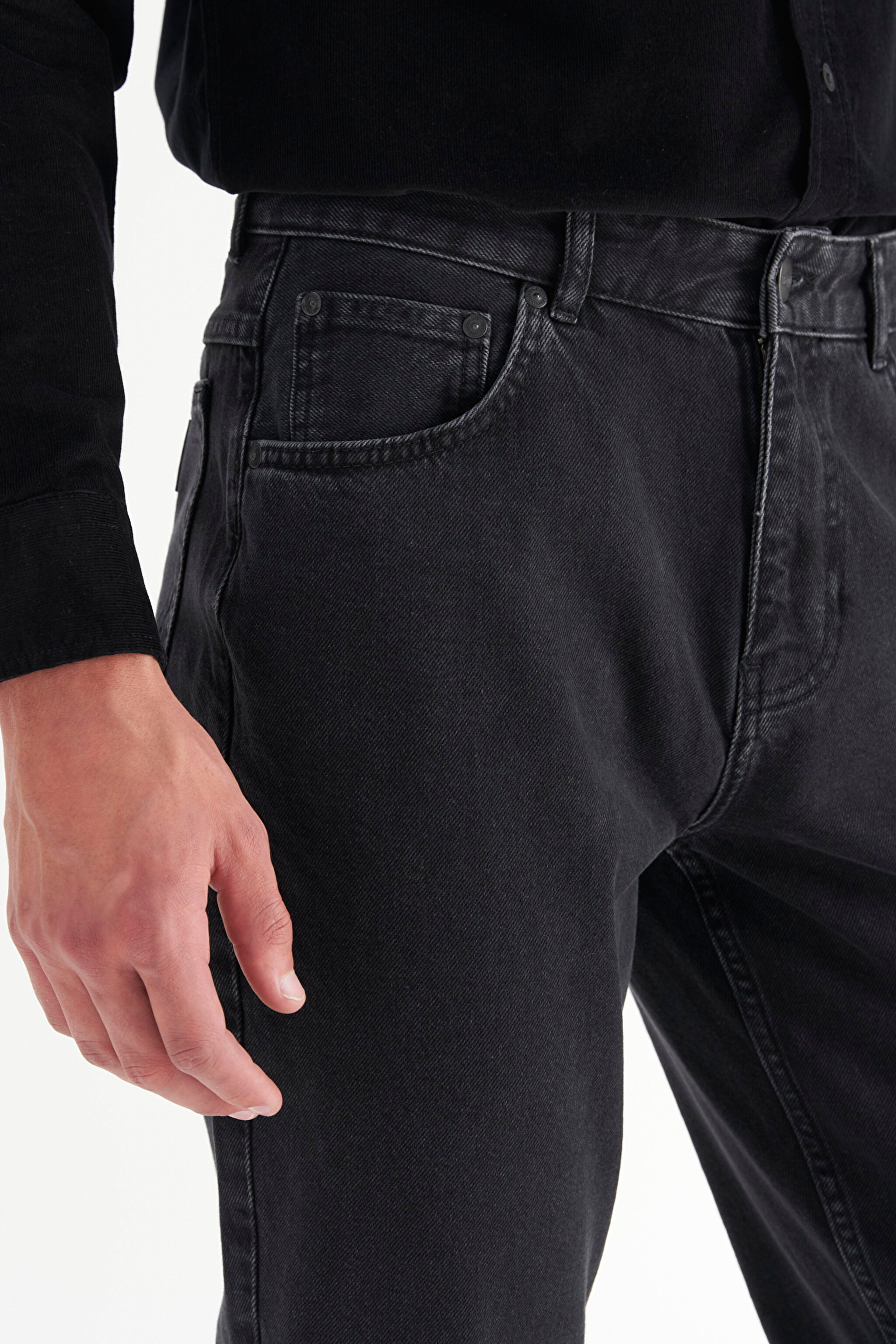%100 Pamuk Frank Relaxed Fit Geniş Kesim Siyah Jean Denim Pantolon - Black-FRNK00012001 (görsel 4)