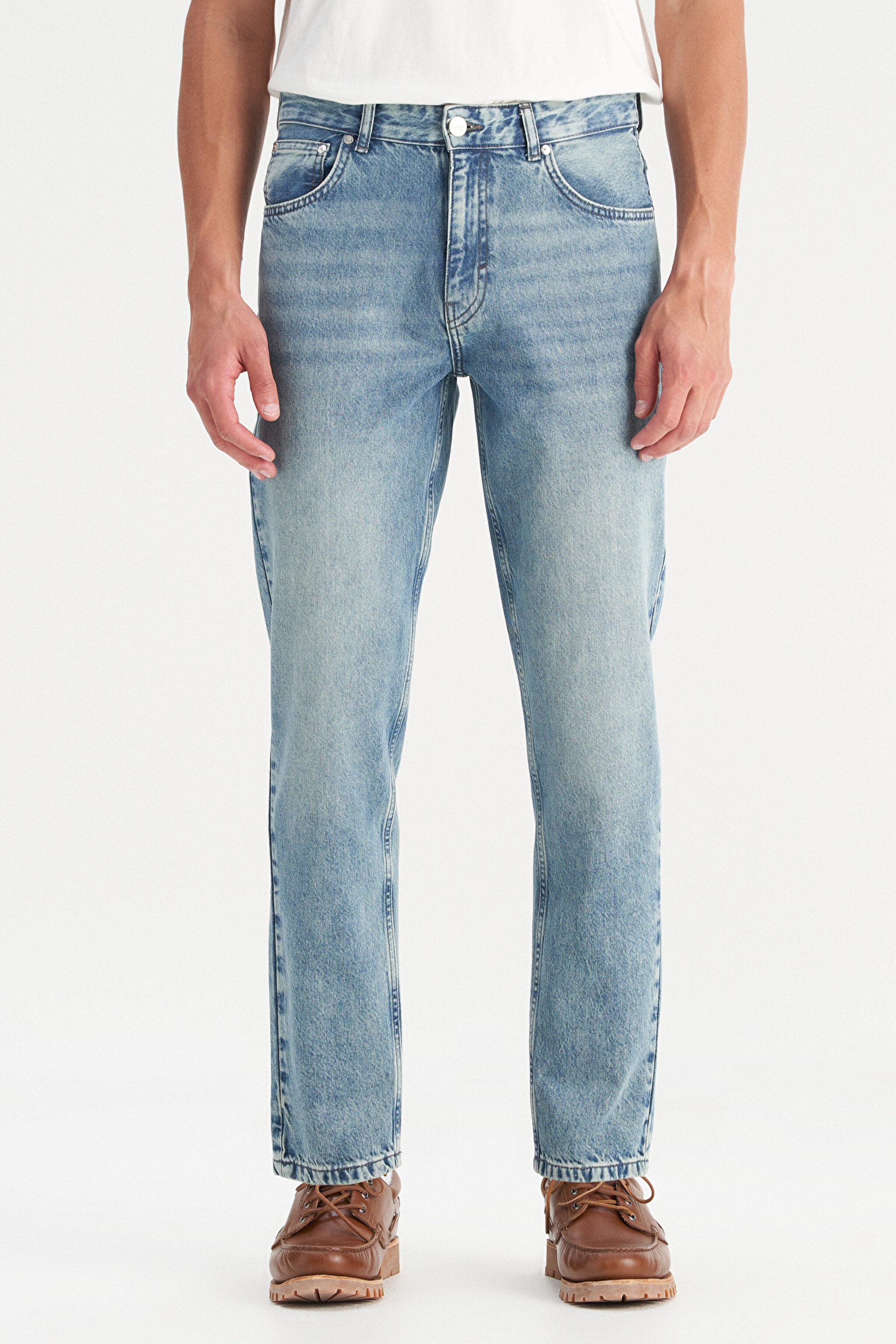 100 Pamuk Frank Relaxed Fit Geniş Kesim İndigo Jean Denim Pantolon
