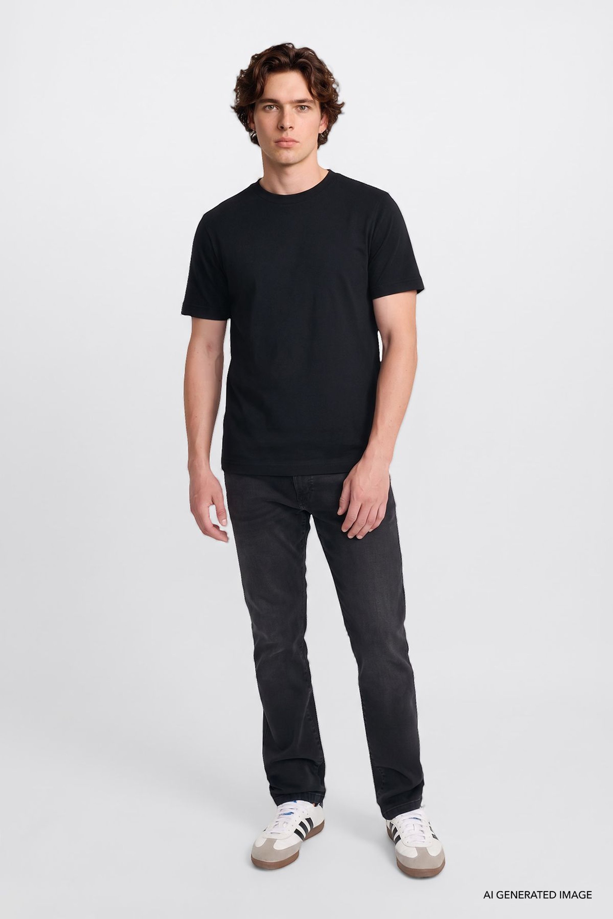 %100 Pamuk Regular Fit Normal Kesim Bisiklet Yaka Basic Tişört - Black-GL2520112001 (görsel 2)