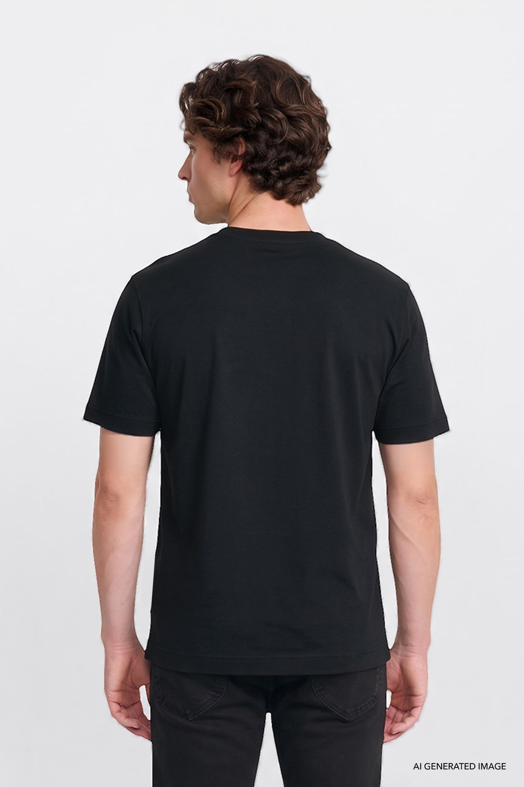 %100 Pamuk Regular Fit Normal Kesim Bisiklet Yaka Basic Tişört - Black-GL2520112001 (görsel 4)