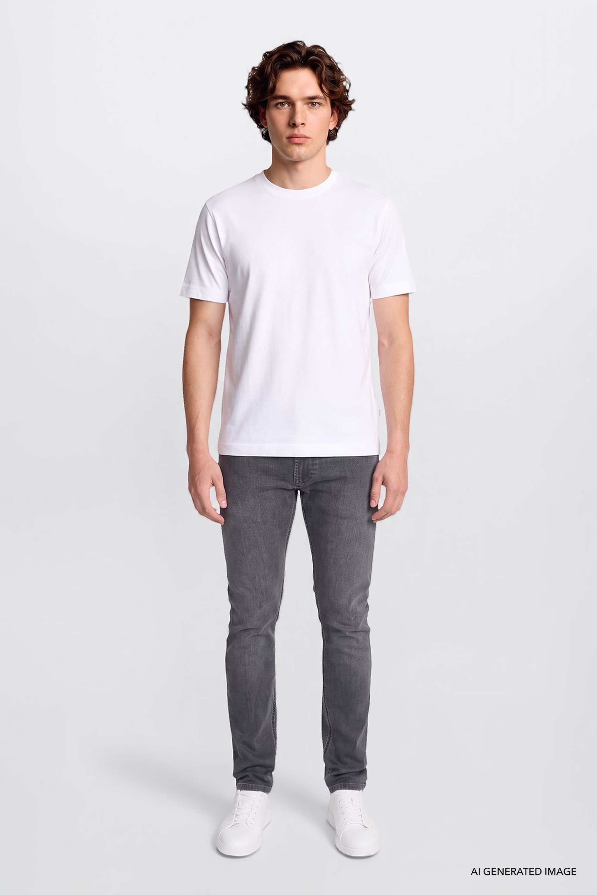 %100 Pamuk Regular Fit Normal Kesim Bisiklet Yaka Basic Tişört - Off White-GL2520112102 (görsel 2)