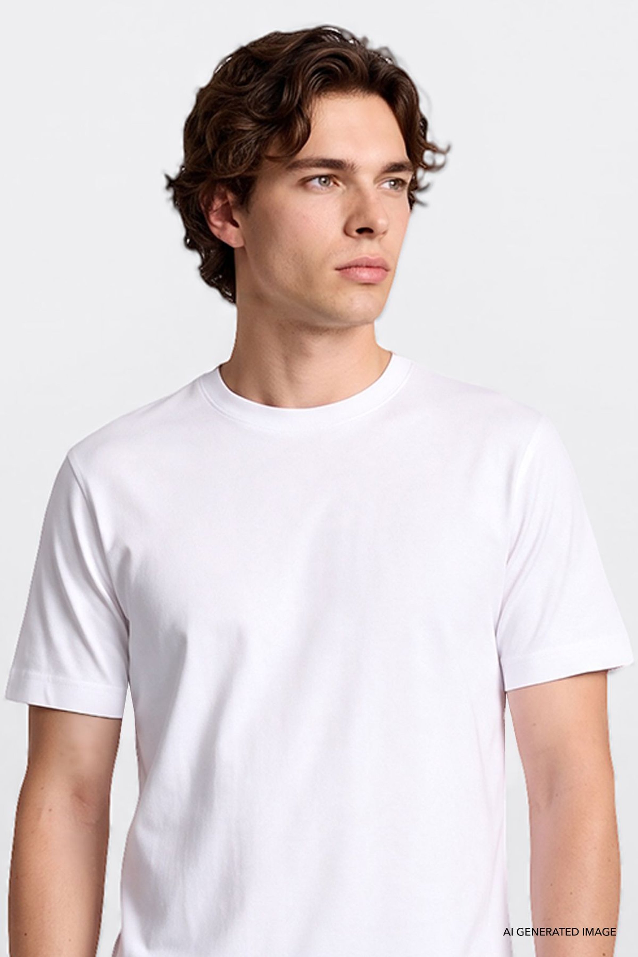 %100 Pamuk Regular Fit Normal Kesim Bisiklet Yaka Basic Tişört - Off White-GL2520112102 (görsel 3)
