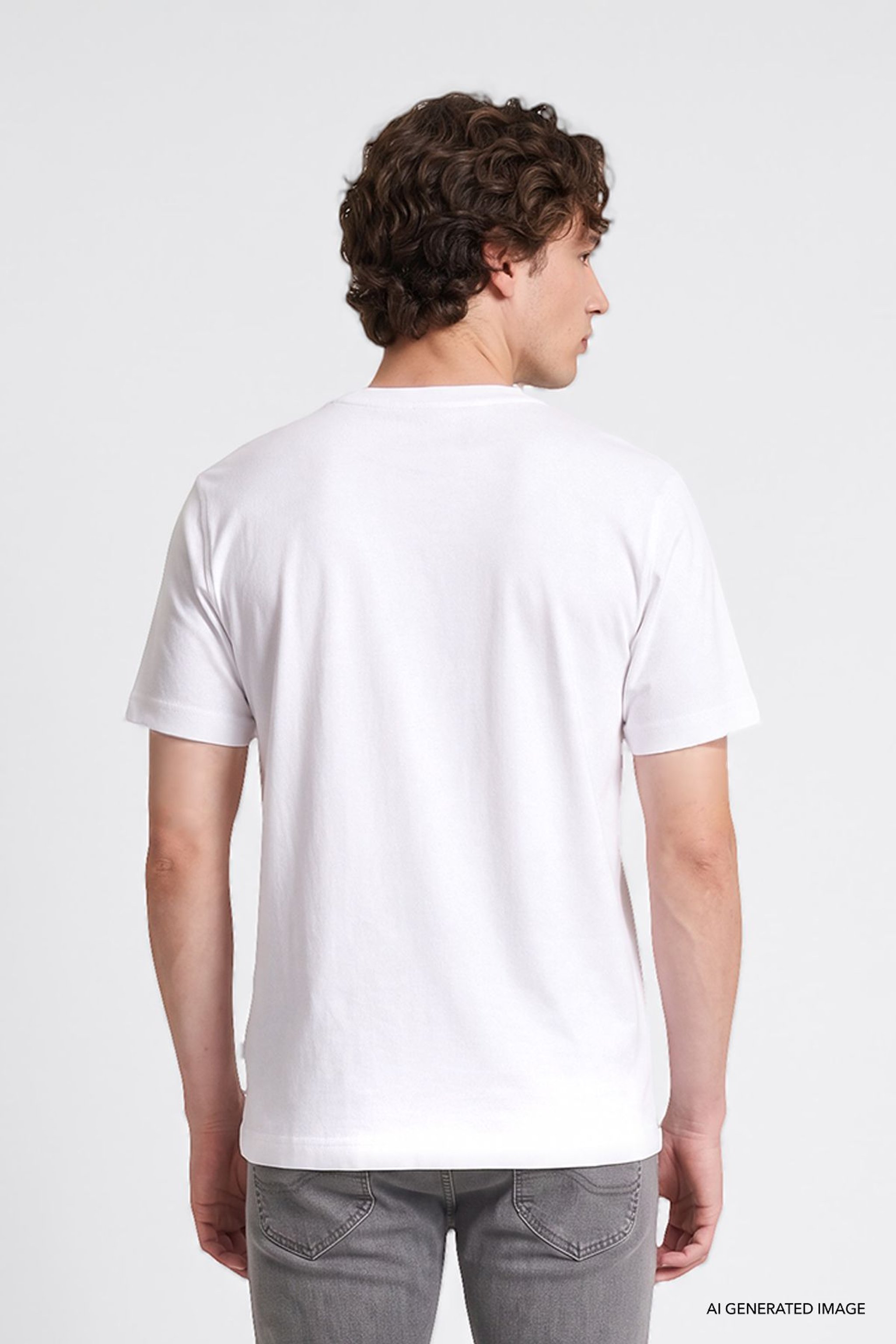 %100 Pamuk Regular Fit Normal Kesim Bisiklet Yaka Basic Tişört - Off White-GL2520112102 (görsel 4)