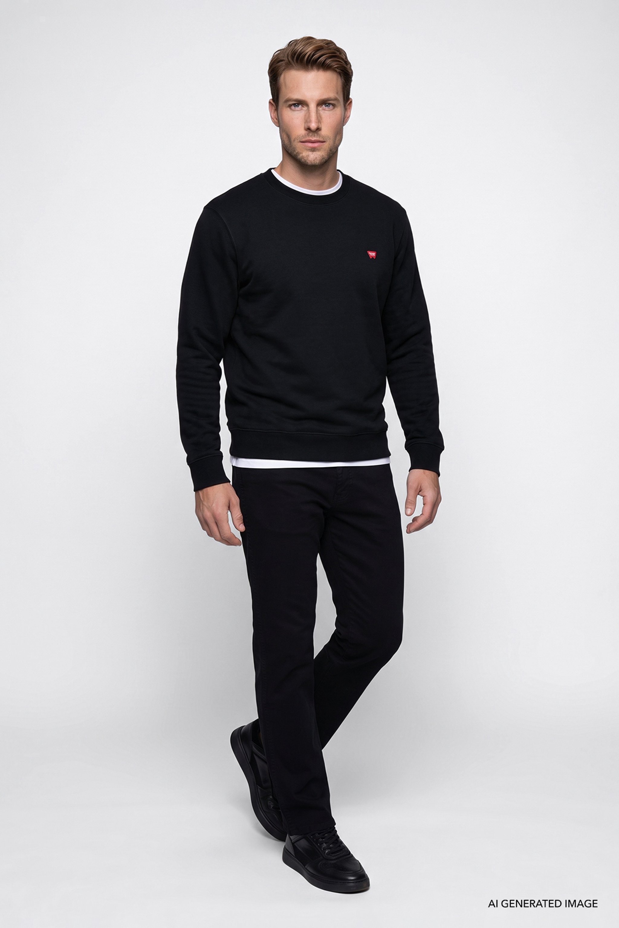 Pamuklu Regular Fit Normal Kesim Bisiklet Yaka Logo Detaylı Sweatshirt - Black-GW2520255001 (görsel 2)