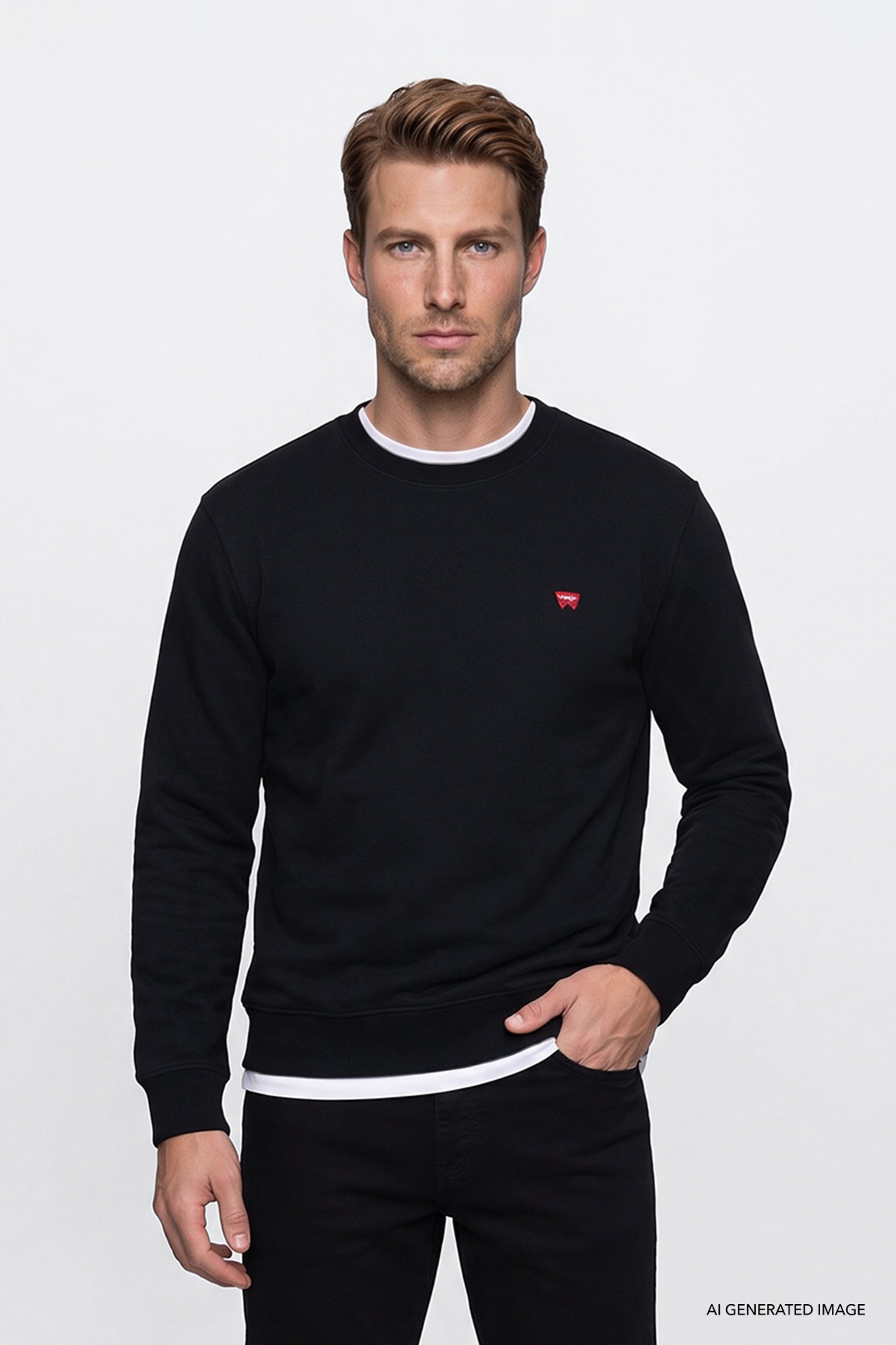 Pamuklu Regular Fit Normal Kesim Bisiklet Yaka Logo Detaylı Sweatshirt - Black-GW2520255001 (görsel 3)