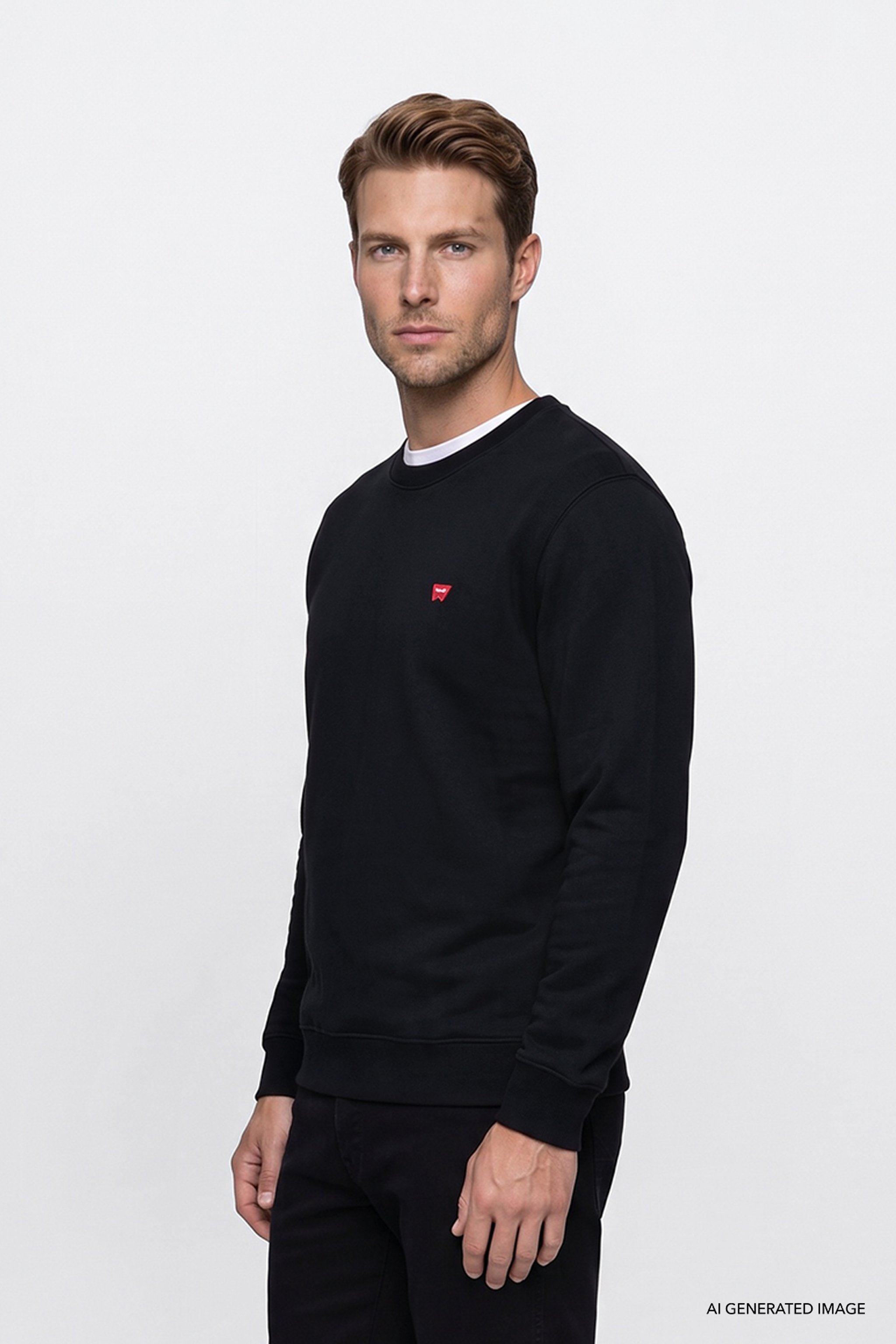 Pamuklu Regular Fit Normal Kesim Bisiklet Yaka Logo Detaylı Sweatshirt - Black-GW2520255001 (görsel 4)