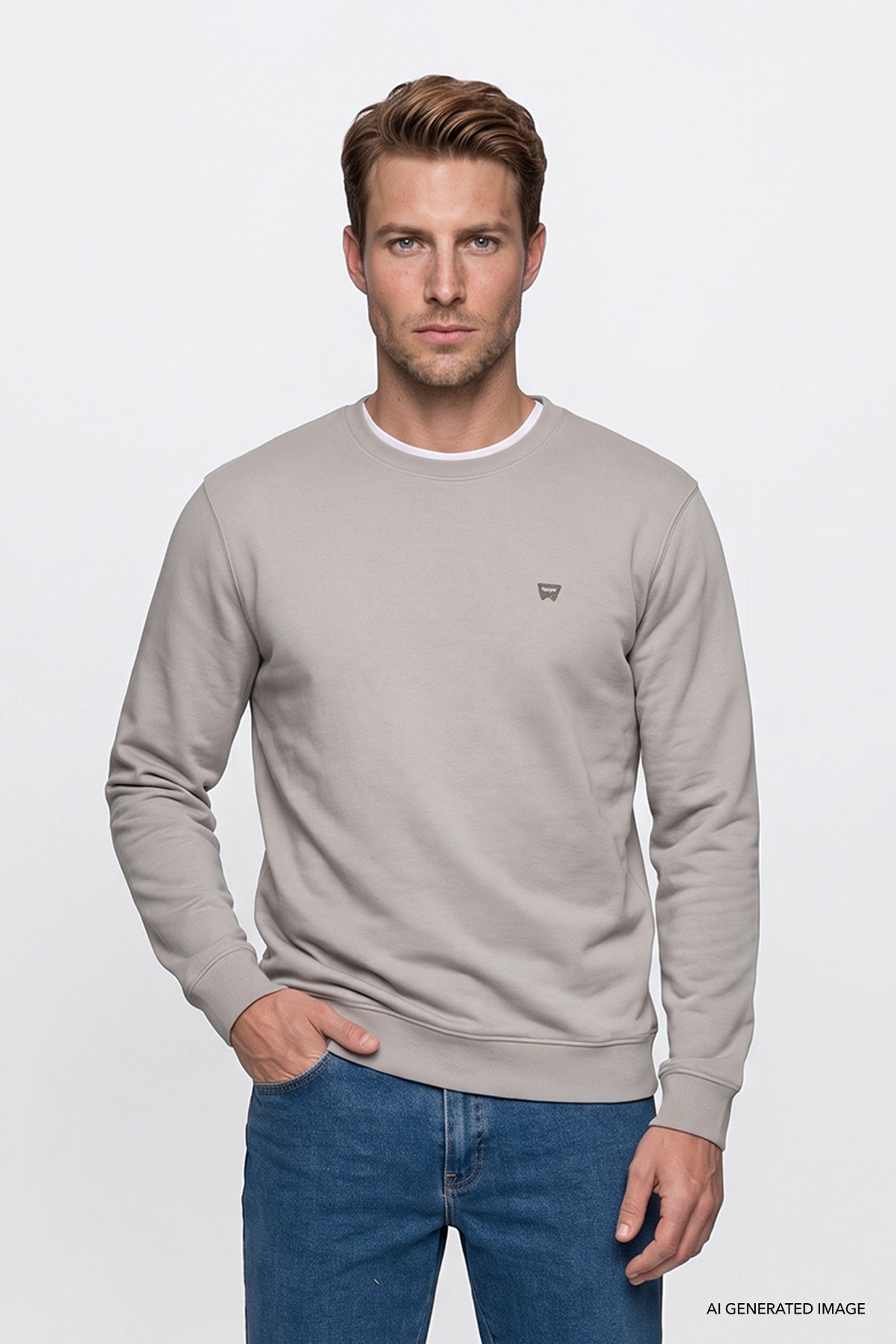Pamuklu Regular Fit Normal Kesim Bisiklet Yaka Logo Detaylı Sweatshirt - Tea Leaf-GW252025537Y