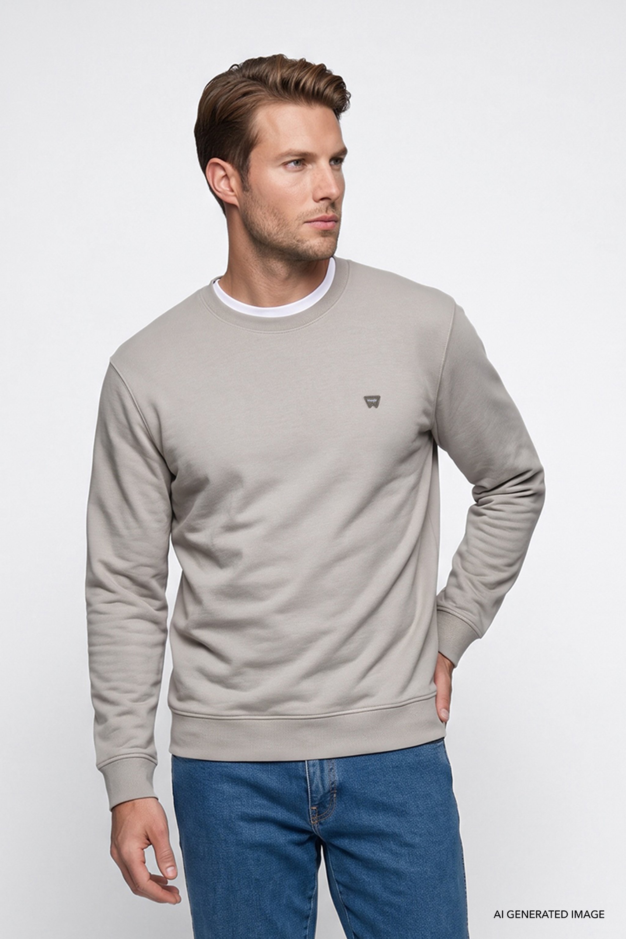 Pamuklu Regular Fit Normal Kesim Bisiklet Yaka Logo Detaylı Sweatshirt - Tea Leaf-GW252025537Y (görsel 3)