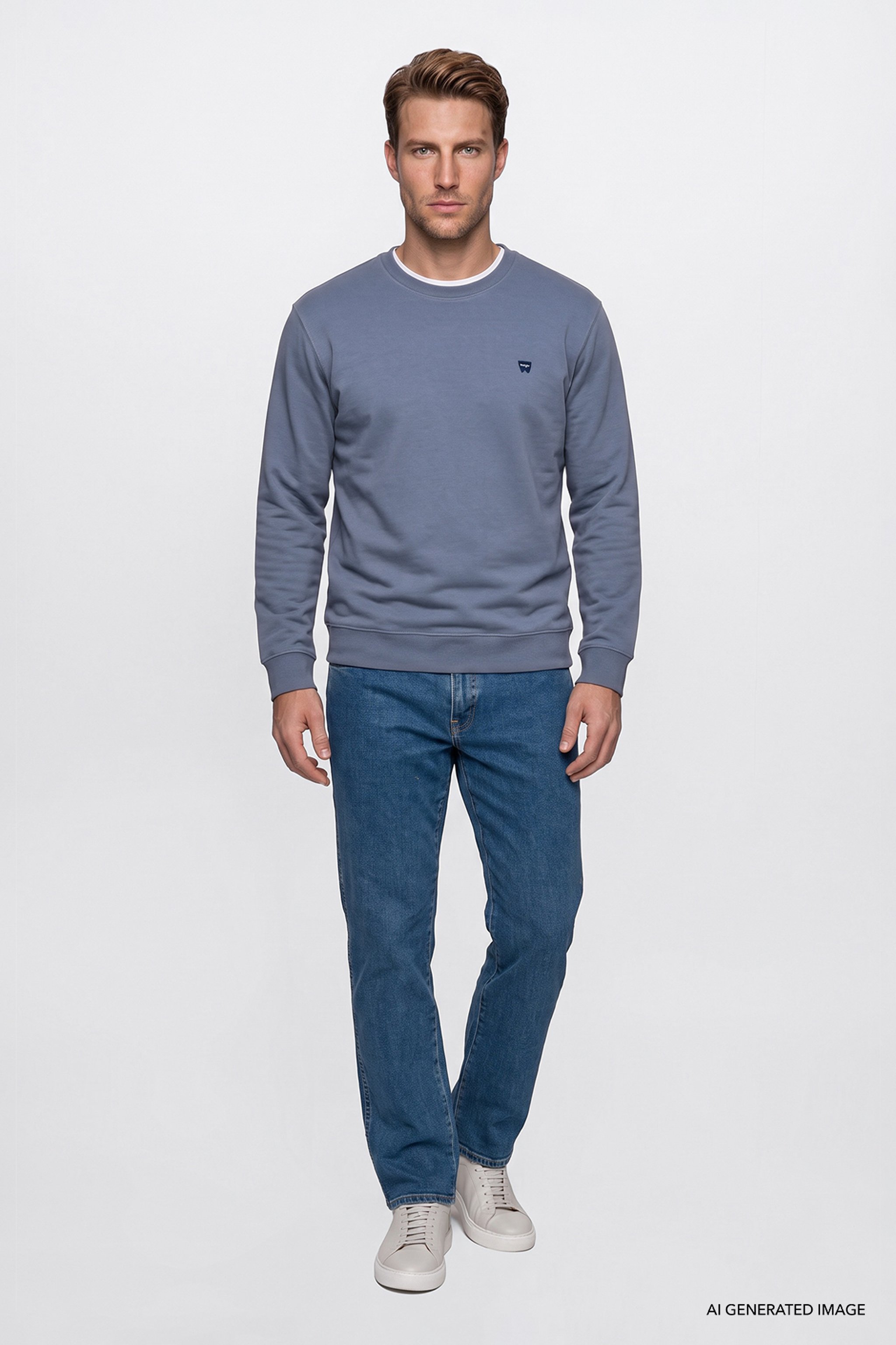 Pamuklu Regular Fit Normal Kesim Bisiklet Yaka Logo Detaylı Sweatshirt - Blue-GW2520255400 (görsel 2)