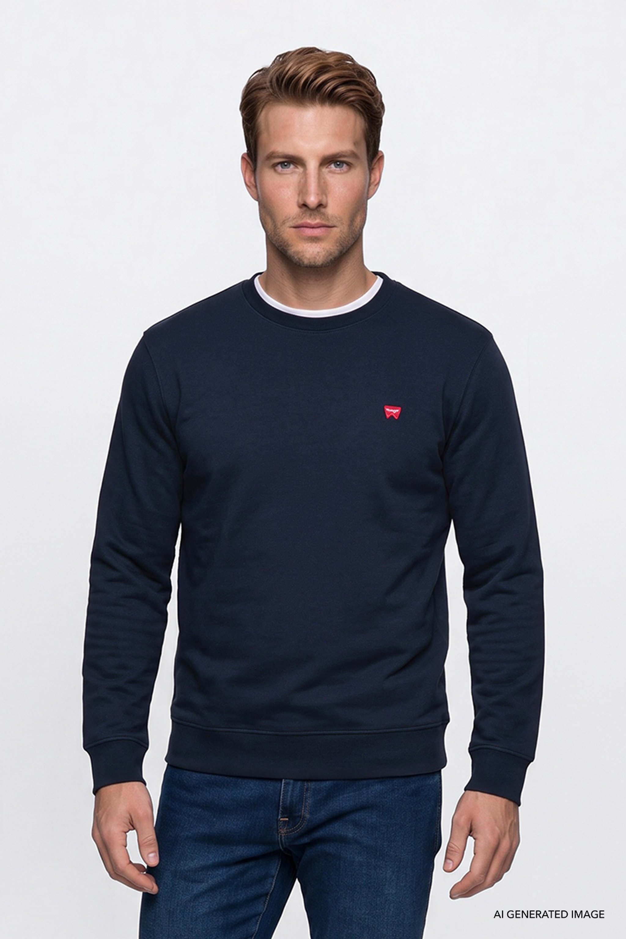 Pamuklu Regular Fit Normal Kesim Bisiklet Yaka Logo Detaylı Sweatshirt - Navy-GW2520255410