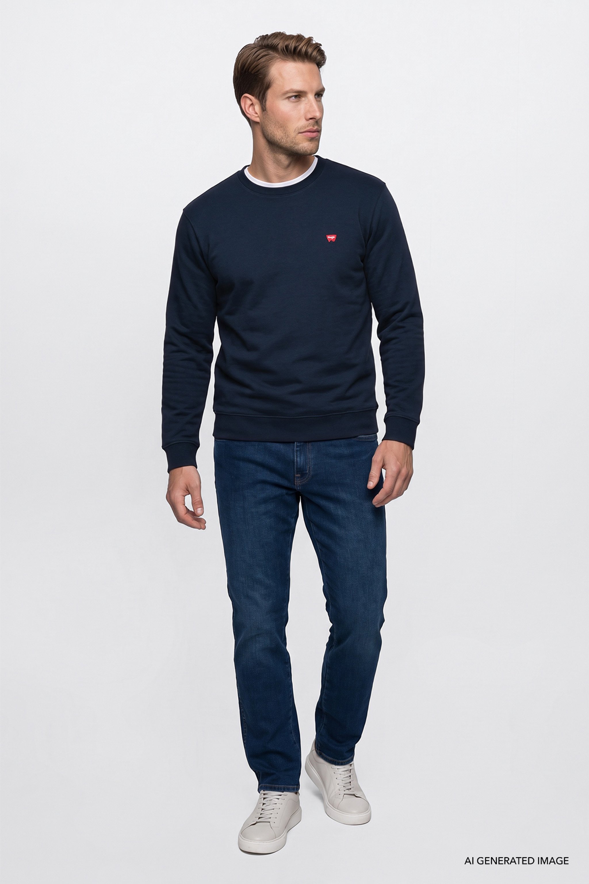 Pamuklu Regular Fit Normal Kesim Bisiklet Yaka Logo Detaylı Sweatshirt - Navy-GW2520255410 (görsel 2)