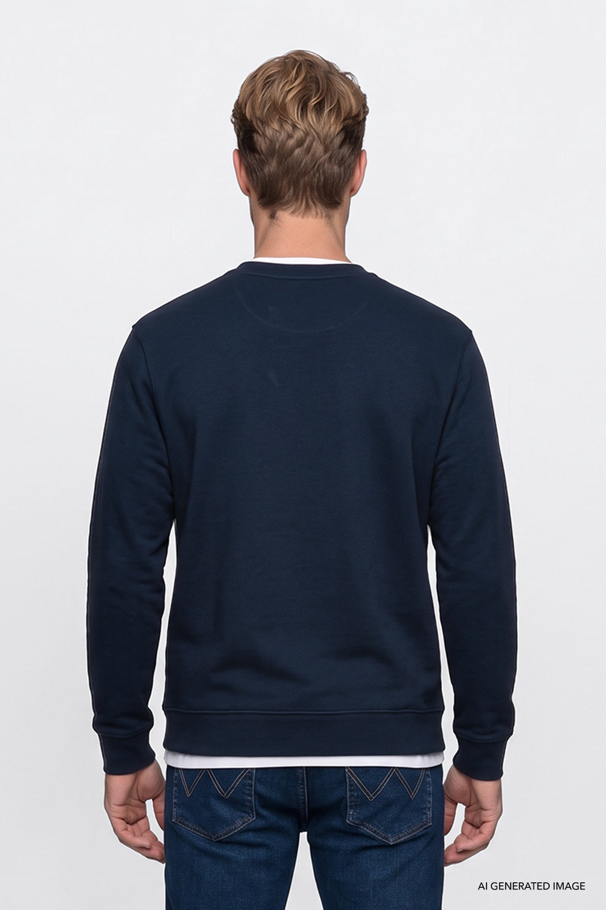 Pamuklu Regular Fit Normal Kesim Bisiklet Yaka Logo Detaylı Sweatshirt - Navy-GW2520255410 (görsel 5)