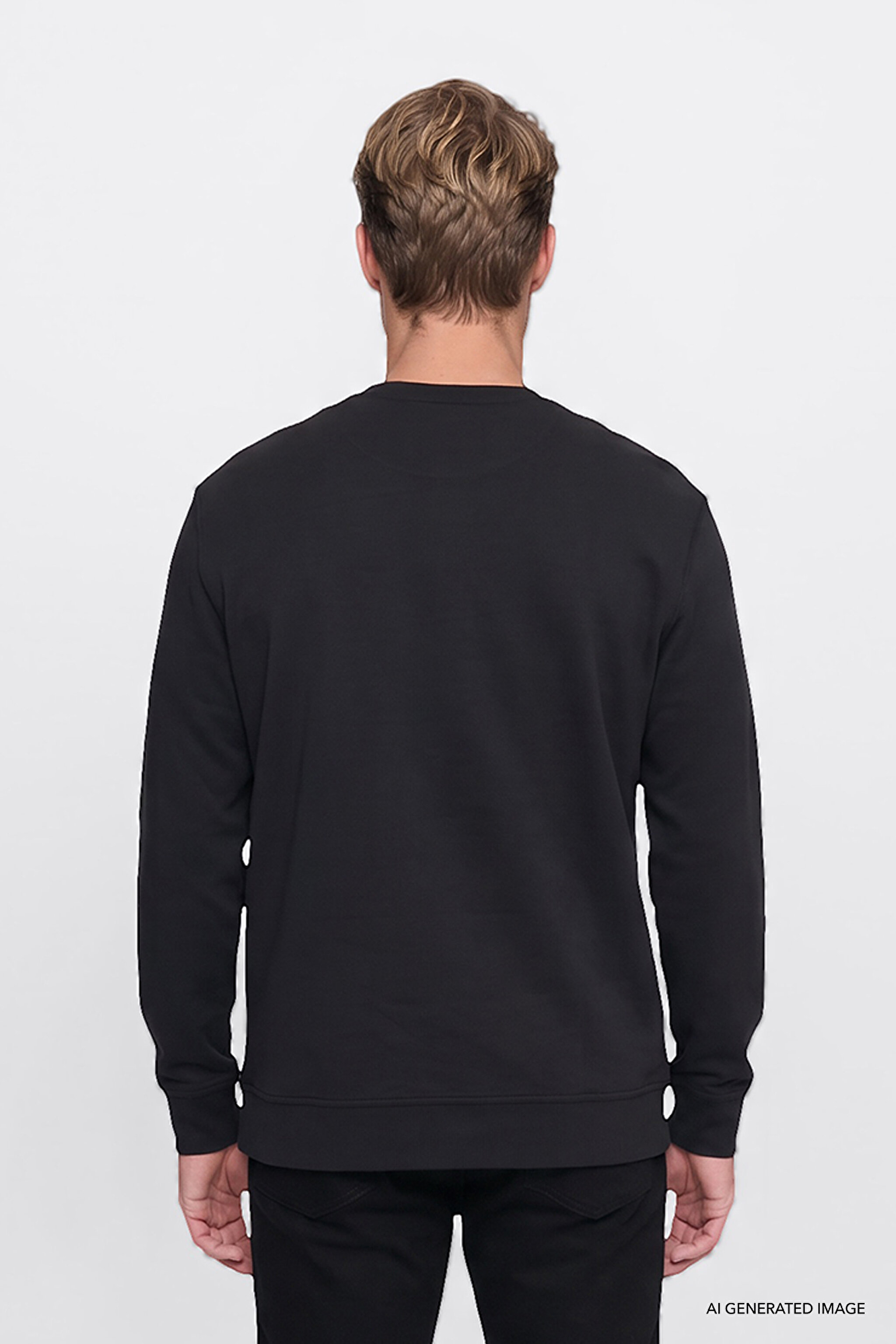 Pamuklu Regular Fit Normal Kesim Bisiklet Yaka Sweatshirt - Black-GW2520534001 (görsel 4)