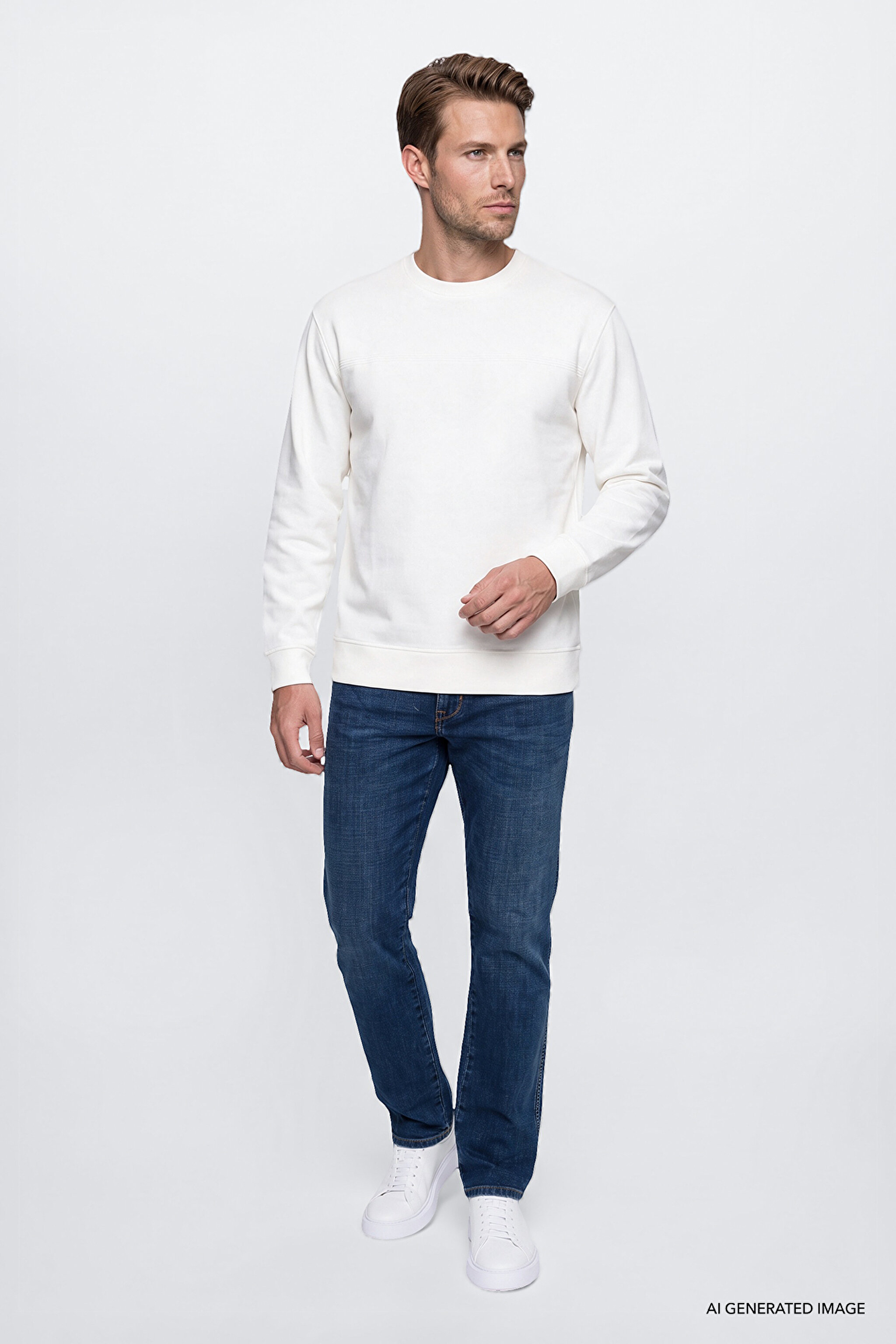 Pamuklu Regular Fit Normal Kesim Bisiklet Yaka Sweatshirt - White-GW2520534100 (görsel 2)