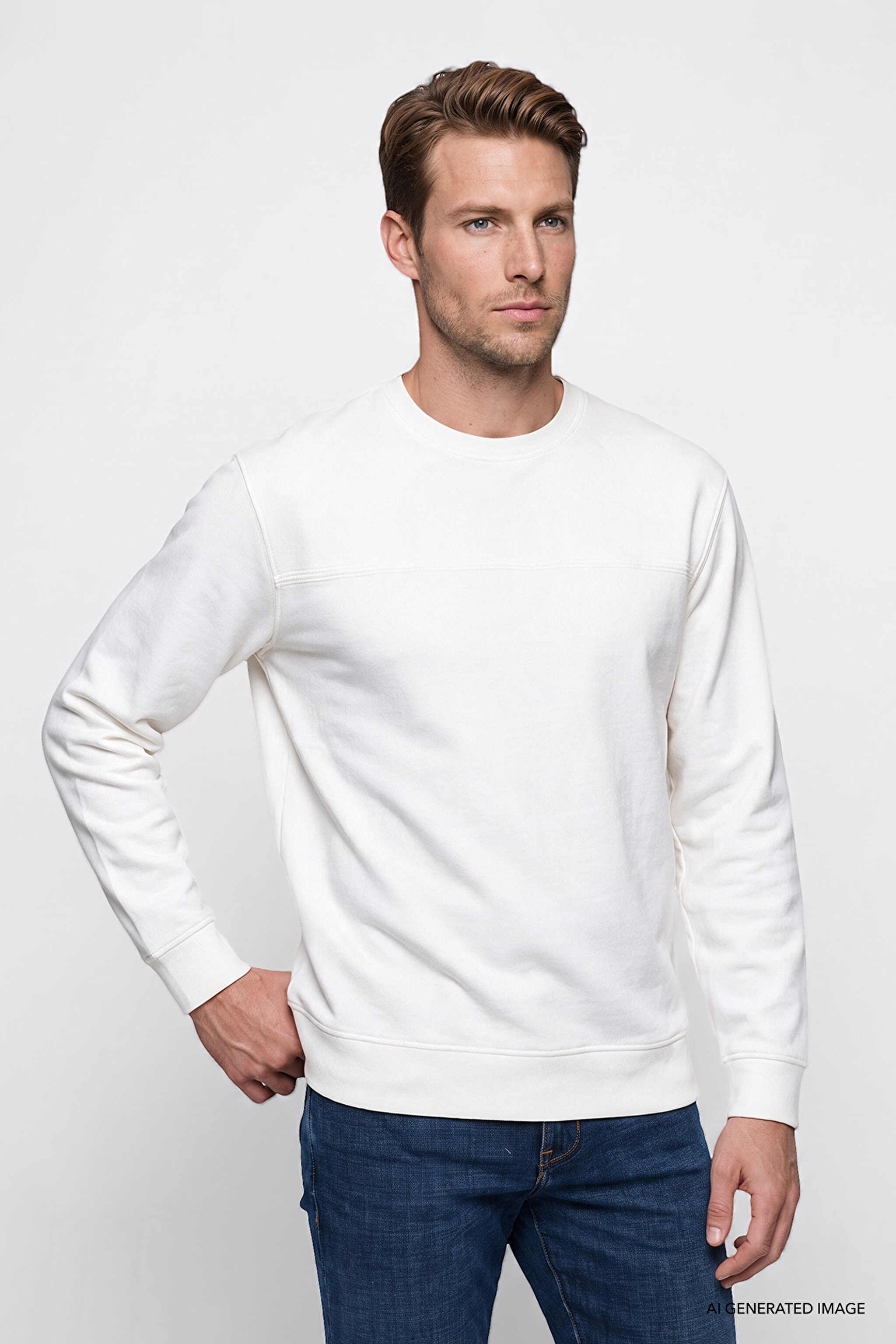 Pamuklu Regular Fit Normal Kesim Bisiklet Yaka Sweatshirt - White-GW2520534100 (görsel 3)