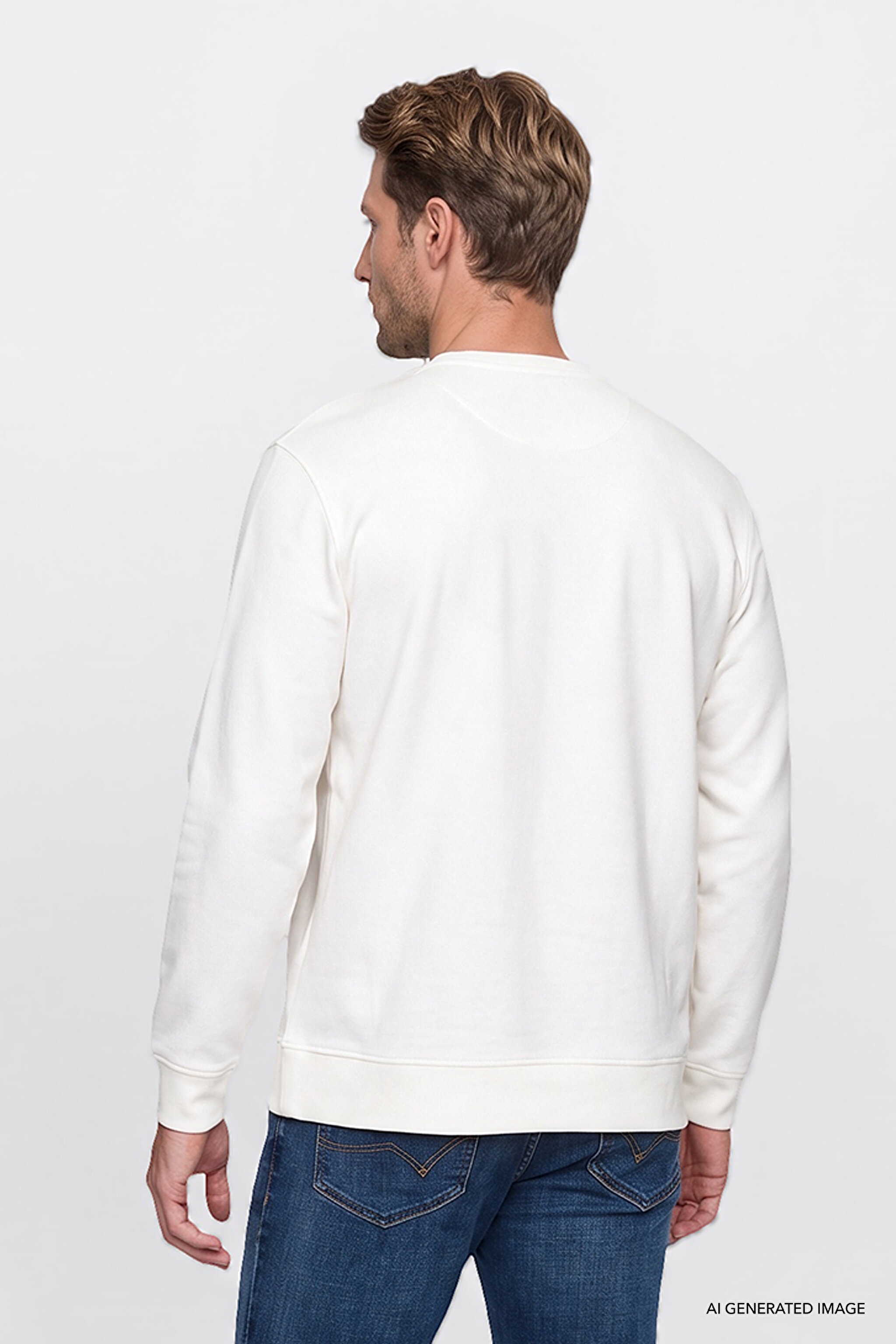 Pamuklu Regular Fit Normal Kesim Bisiklet Yaka Sweatshirt - White-GW2520534100 (görsel 4)