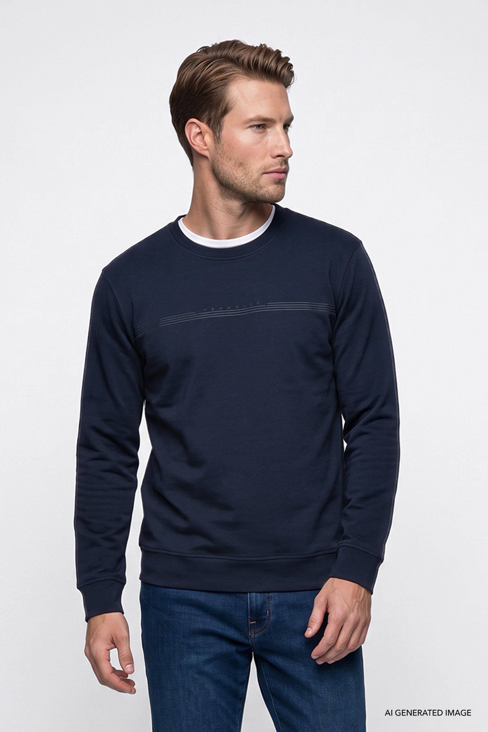 Pamuklu Regular Fit Normal Kesim Bisiklet Yaka Sweatshirt - Navy-GW2520534410 (görsel 3)