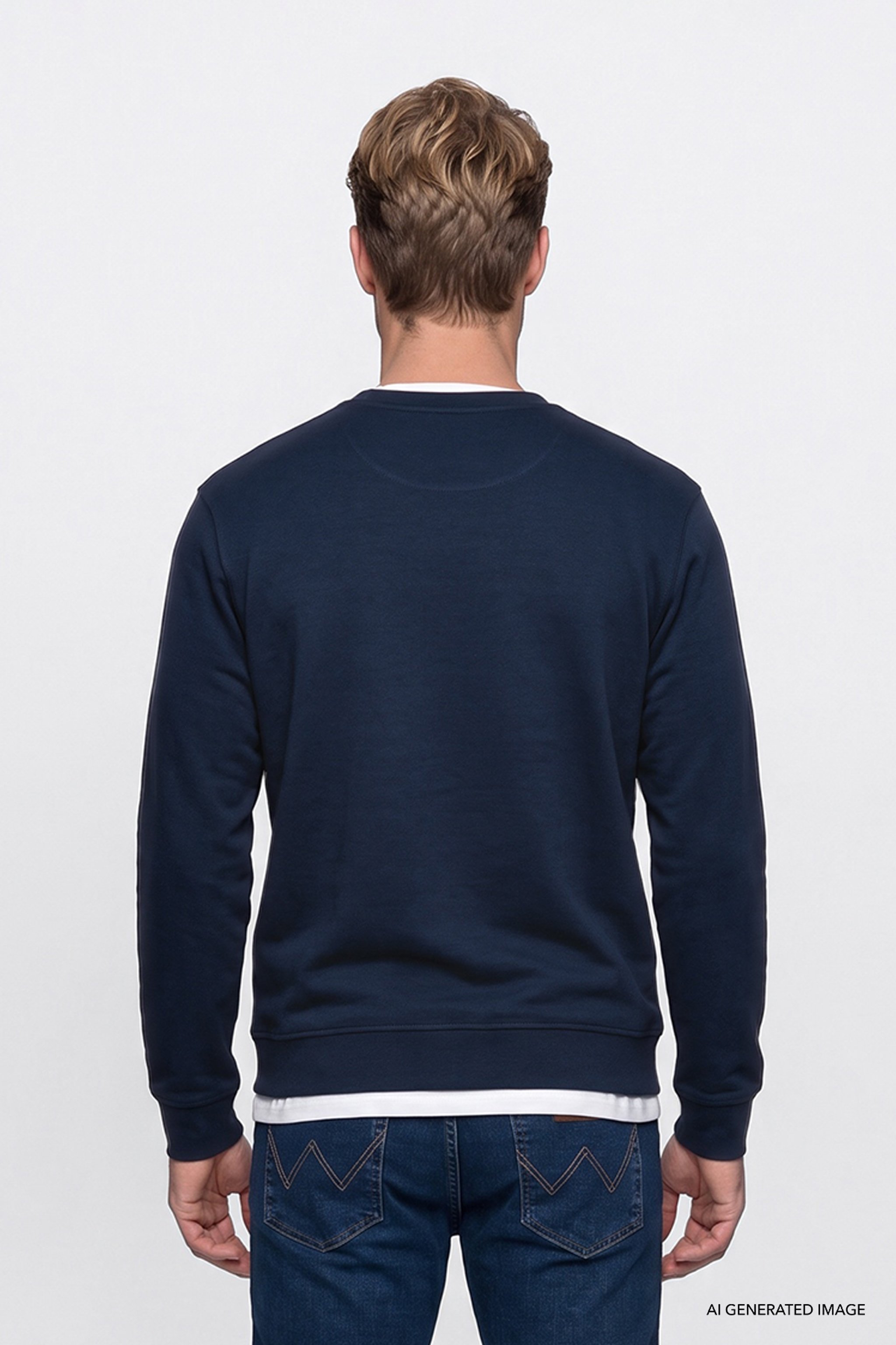 Pamuklu Regular Fit Normal Kesim Bisiklet Yaka Sweatshirt - Navy-GW2520534410 (görsel 5)