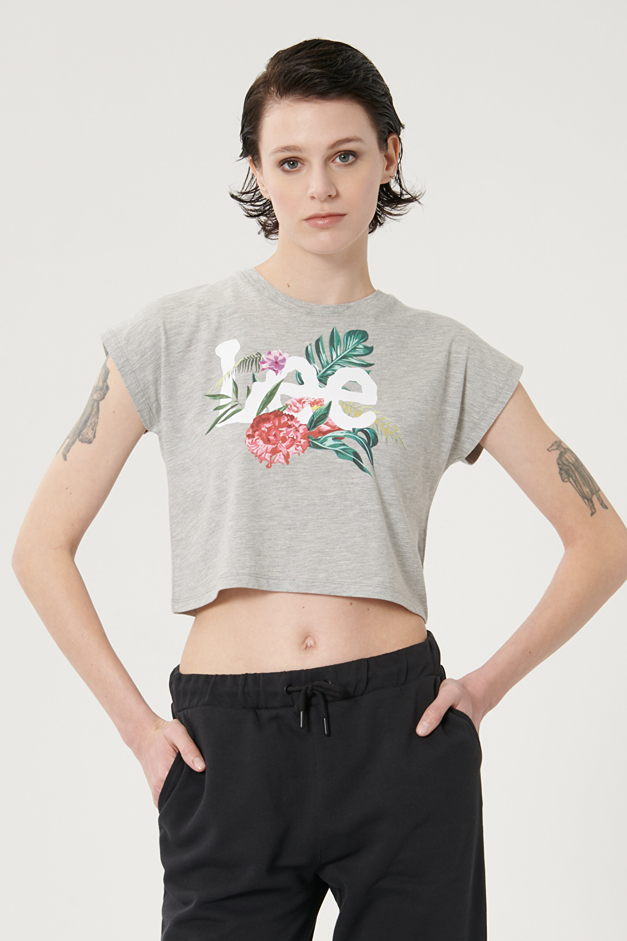 Regular Fit Normal Kesim Kısa Kollu Pamuklu Tişört - Gray Melange-L211024036