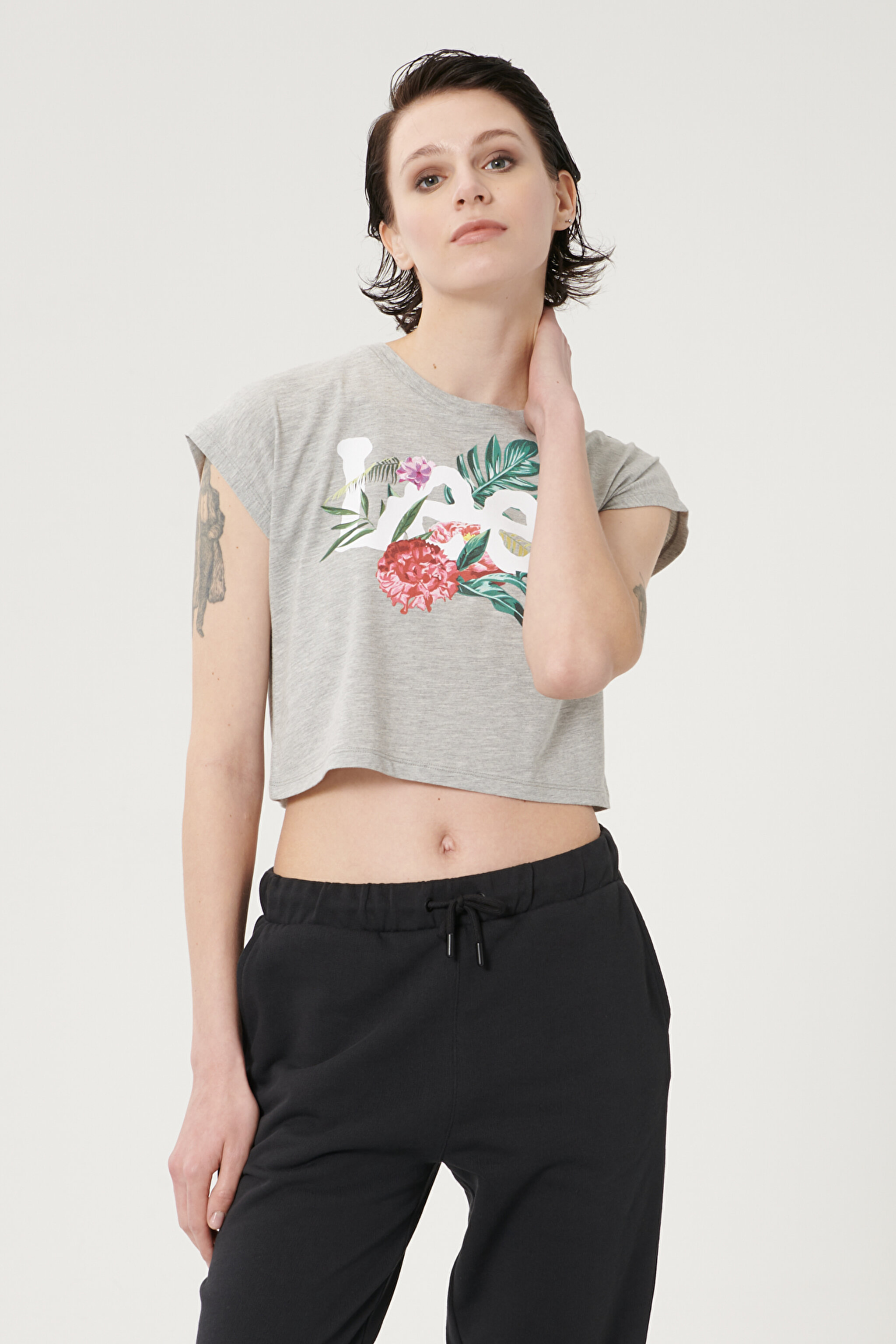 Regular Fit Normal Kesim Kısa Kollu Pamuklu Tişört - Gray Melange-L211024036 (görsel 2)