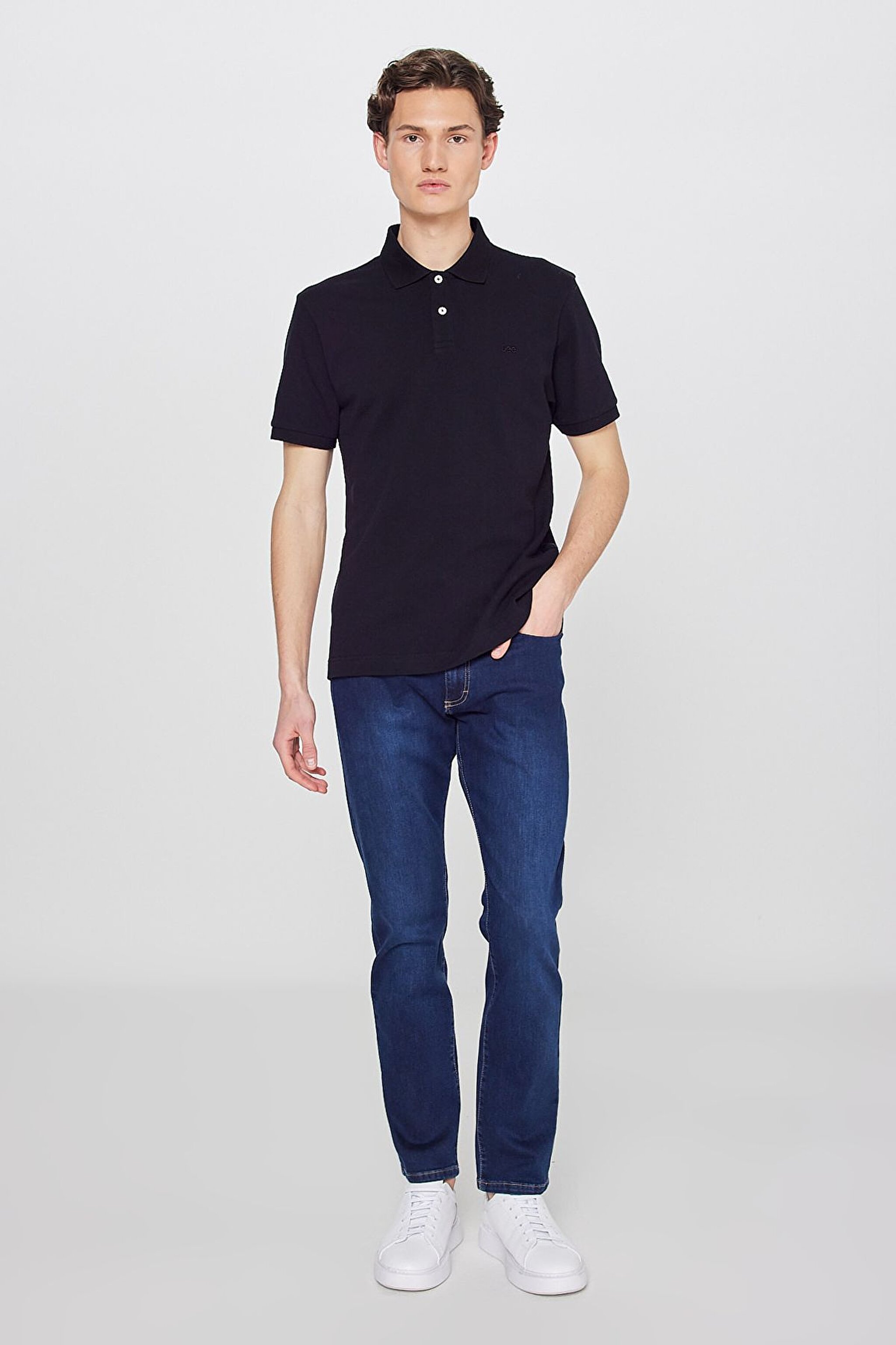 Regular Fit Normal Kesim Polo Yaka %100 Pamuk Tişört - Black-L211810001 (görsel 3)