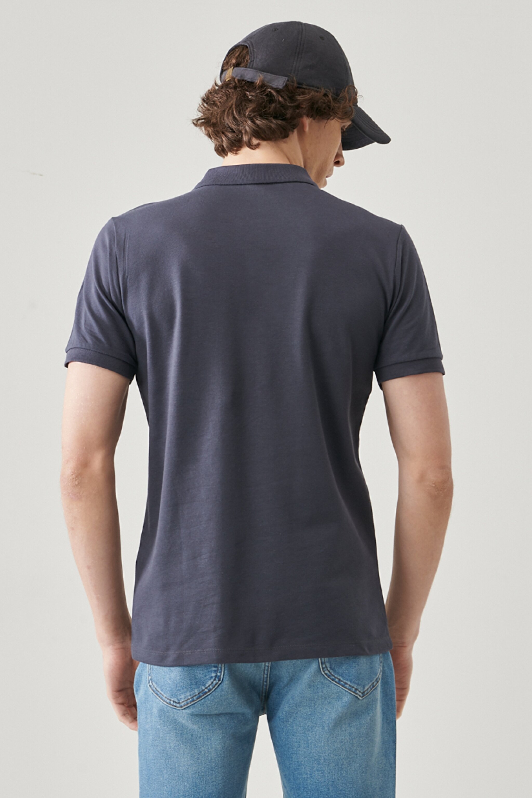 Regular Fit Normal Kesim Polo Yaka %100 Pamuk Tişört - Anthracite-L211810003 (görsel 4)