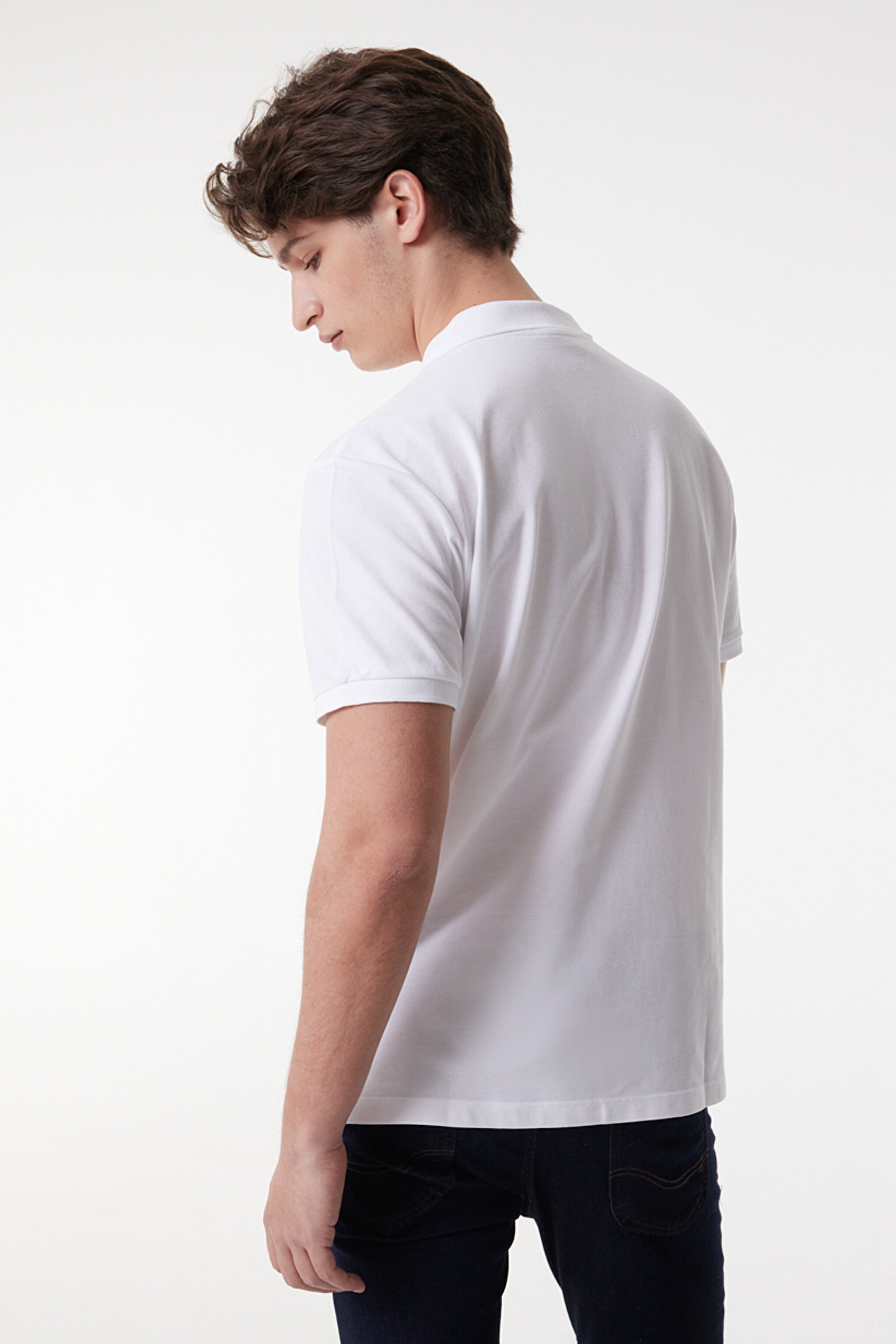 Regular Fit Normal Kesim Polo Yaka %100 Pamuk Tişört - Off White-L211810102 (görsel 4)