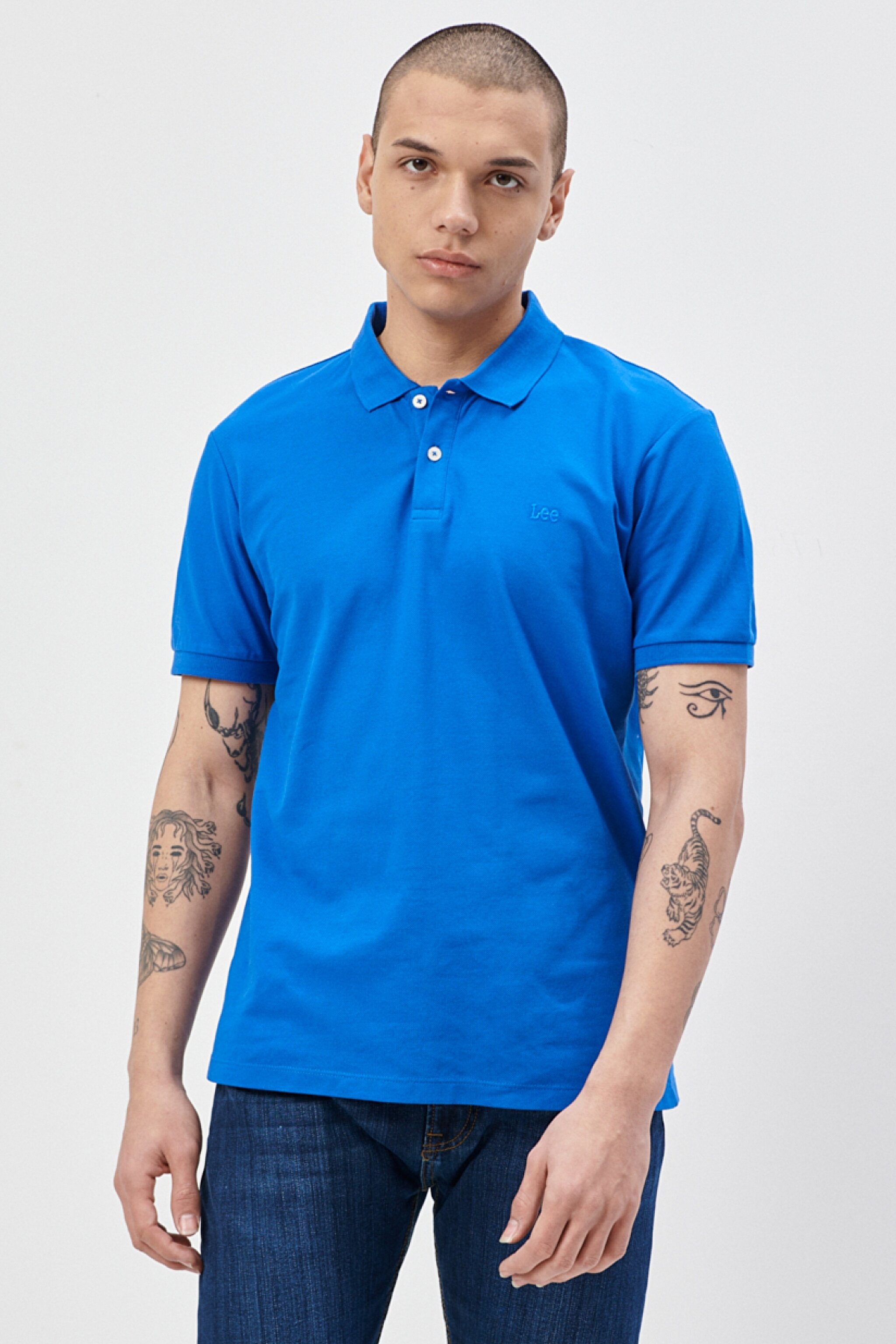 Regular Fit Normal Kesim %100 Pamuk Polo Yaka Saks Mavisi Tişört