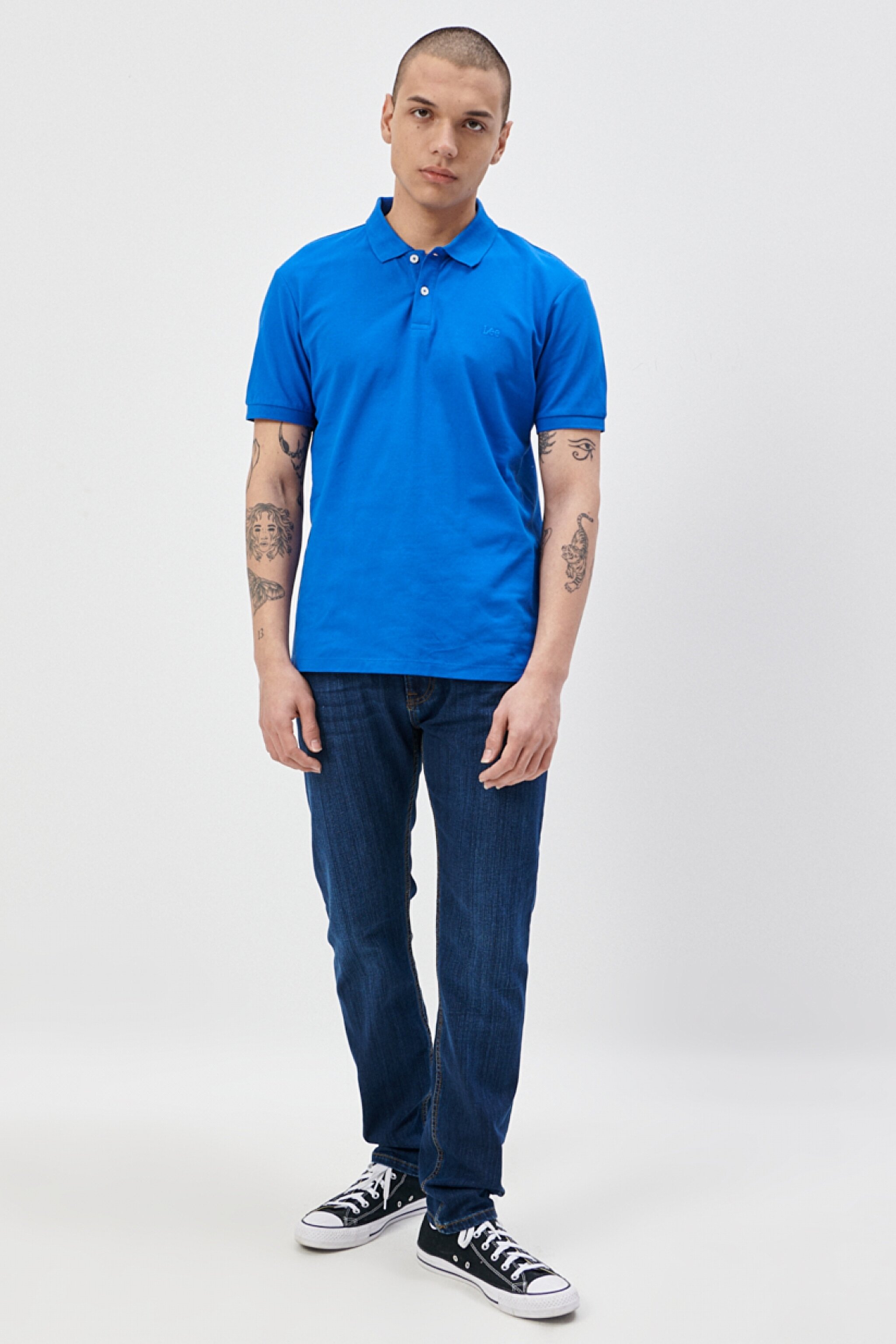 Regular Fit Normal Kesim %100 Pamuk Polo Yaka Saks Mavisi Tişört - Sax-L211810403 (görsel 4)