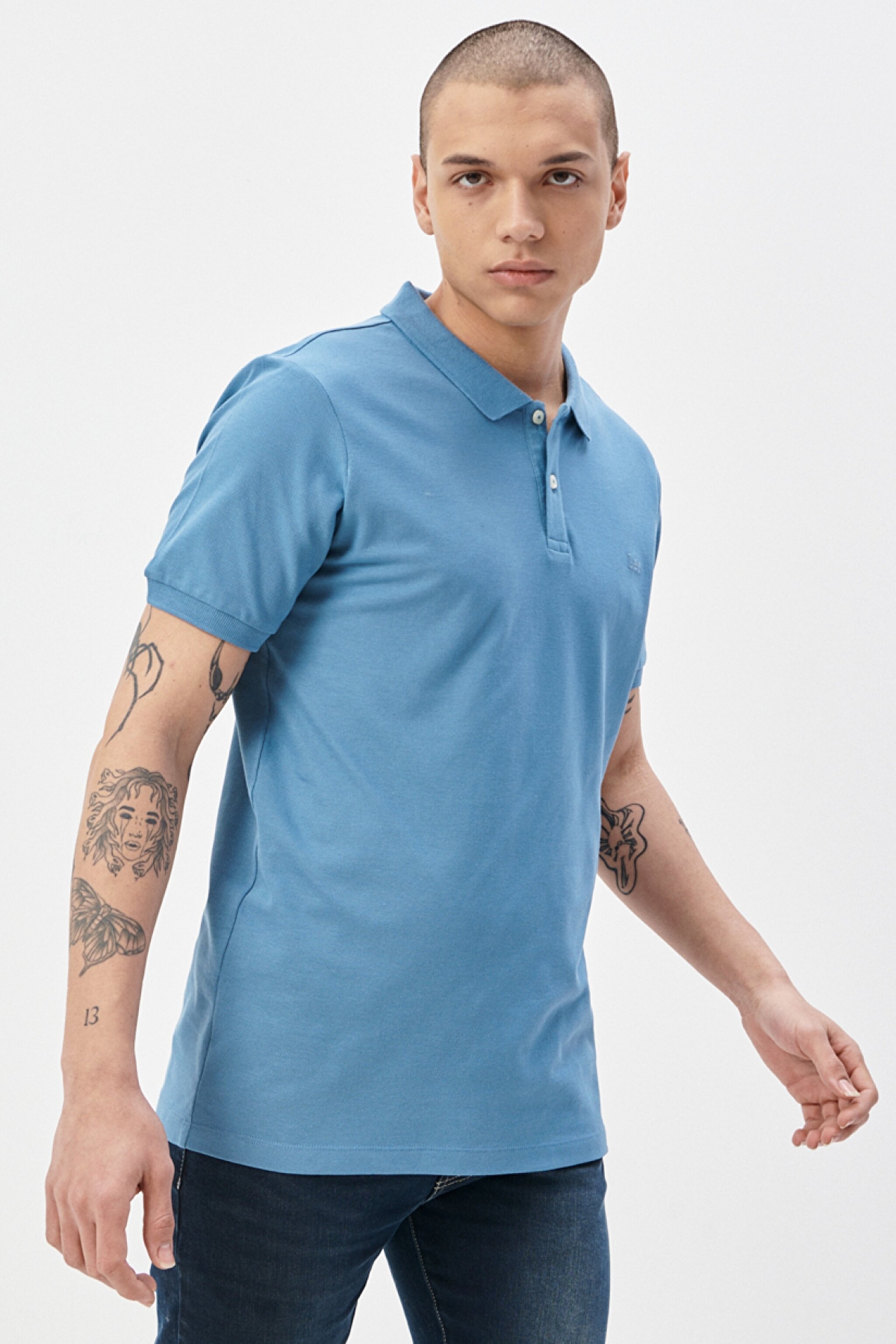 Regular Fit Normal Kesim %100 Pamuk Polo Yaka Açık Mavi Tişört - Light Blue-L211810404