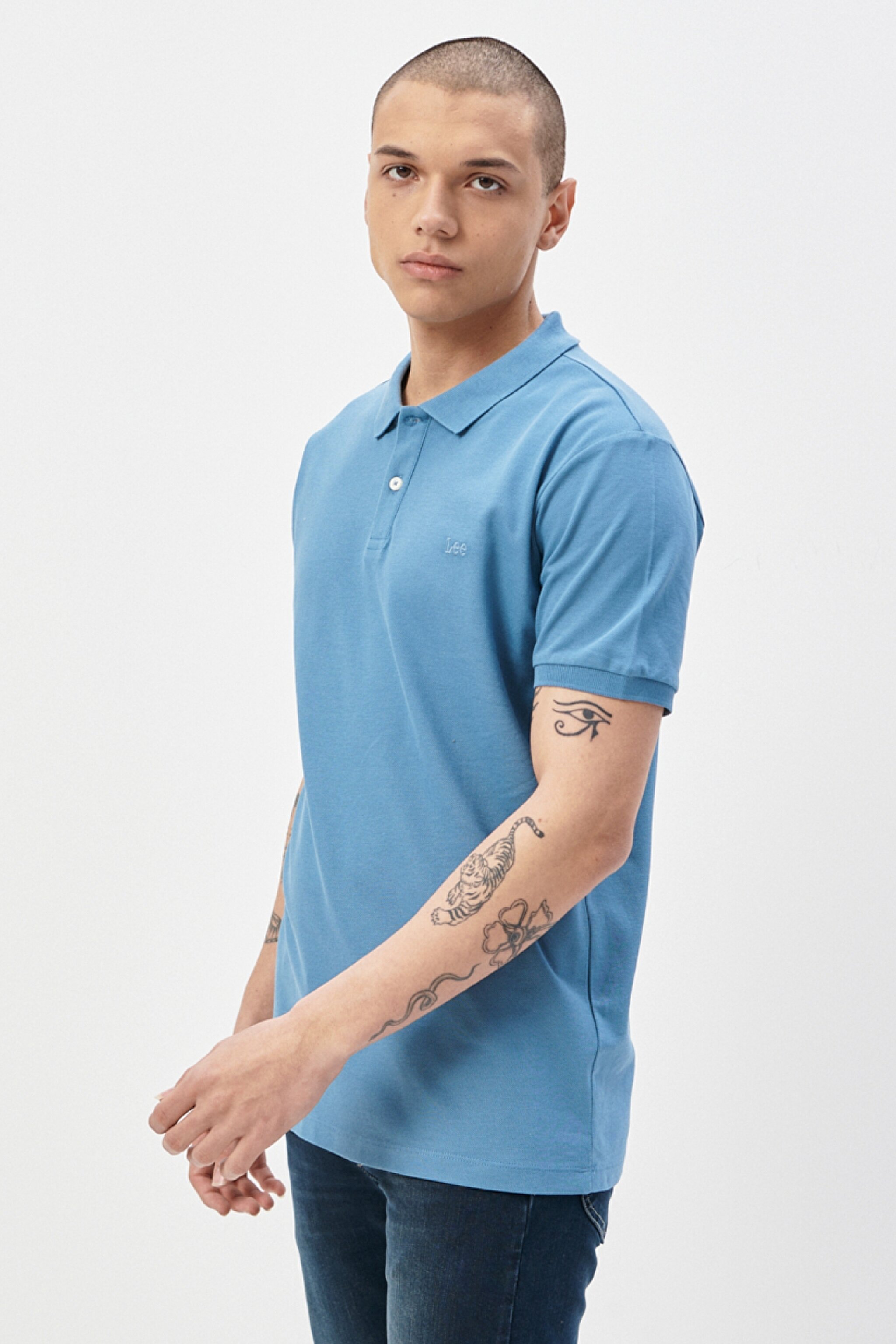 Regular Fit Normal Kesim %100 Pamuk Polo Yaka Açık Mavi Tişört - Light Blue-L211810404 (görsel 2)