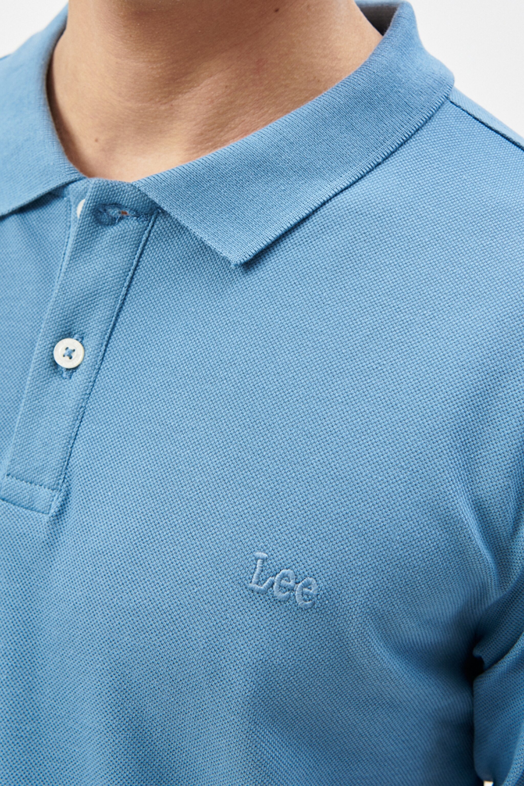 Regular Fit Normal Kesim %100 Pamuk Polo Yaka Açık Mavi Tişört - Light Blue-L211810404 (görsel 3)