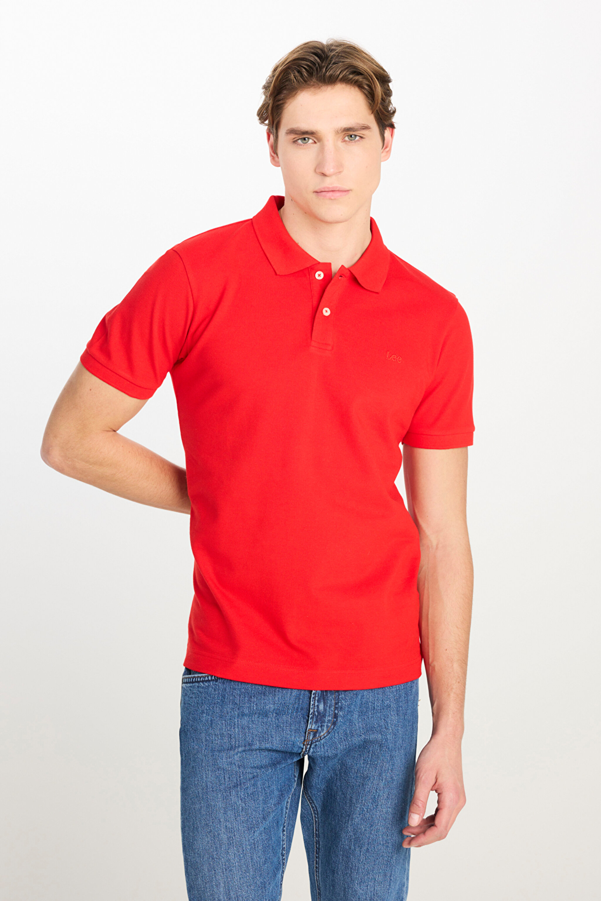 Regular Fit Normal Kesim %100 Pamuk Polo Yaka Mercan Tişört