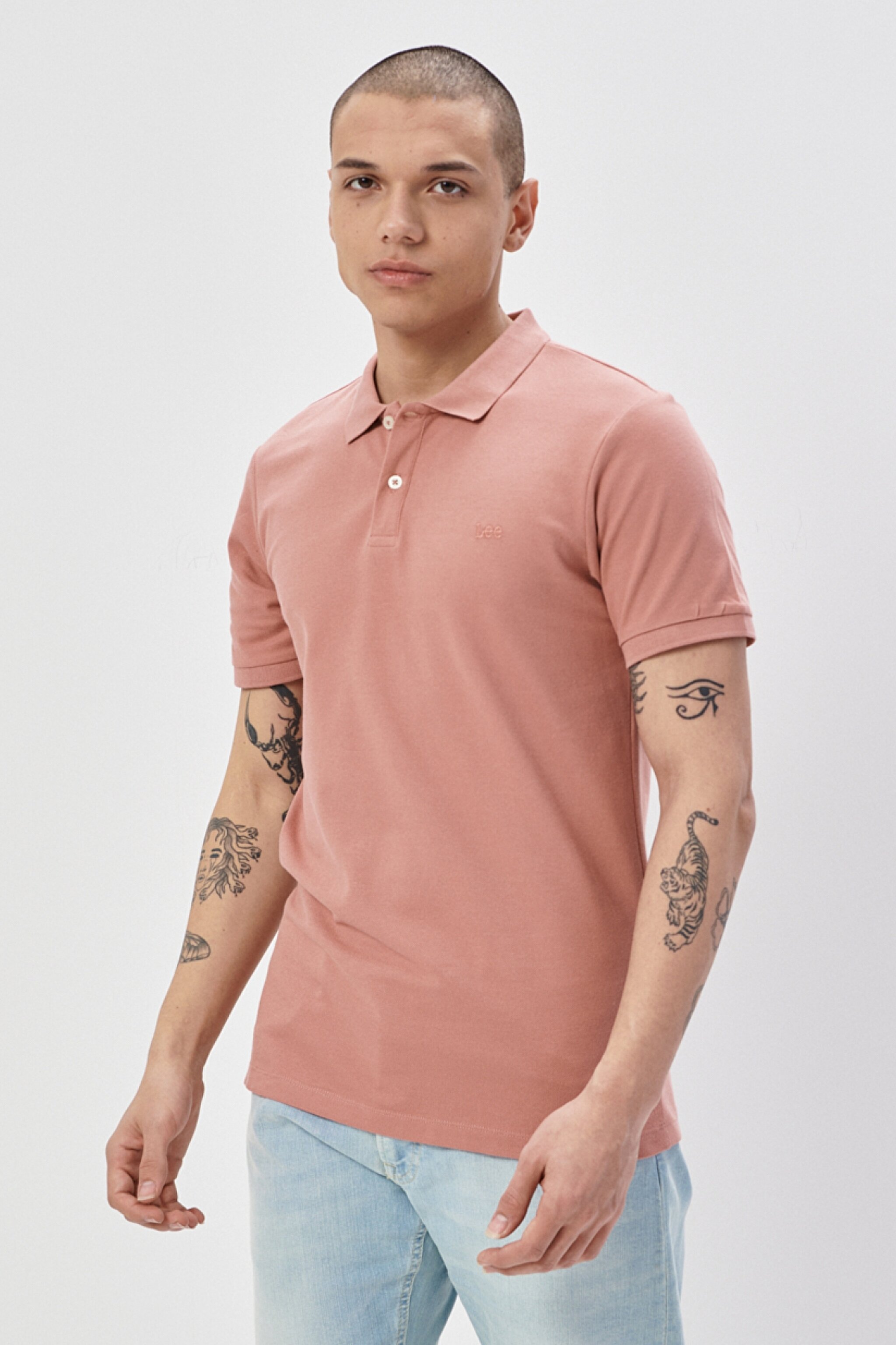 Regular Fit Normal Kesim %100 Pamuk Polo Yaka Gül Kurusu Tişört