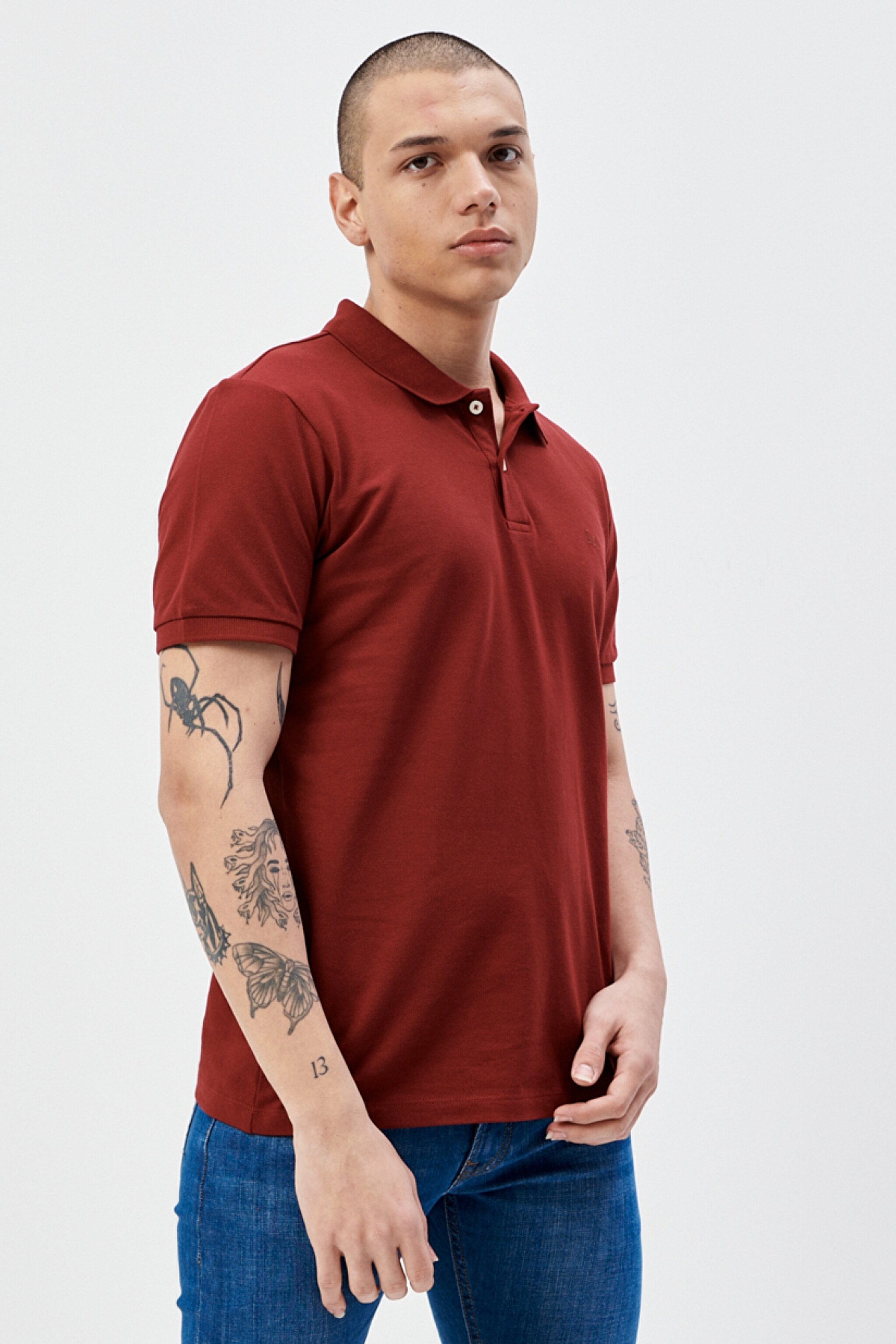 Regular Fit Normal Kesim %100 Pamuk Polo Yaka Kırmızı Tişört - Claret Red-L211810606 (görsel 2)